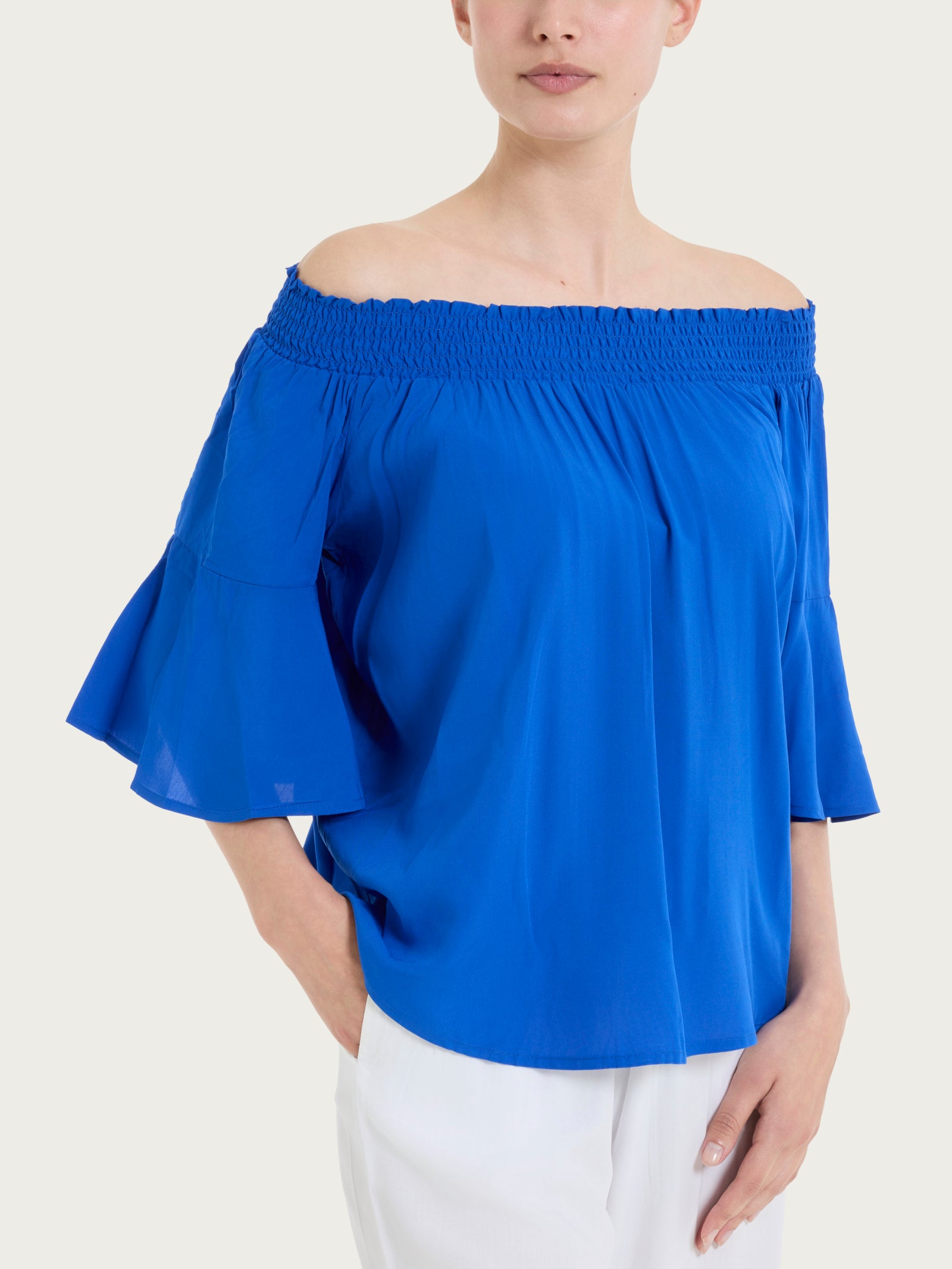Maglietta arricciata in EcoSeta Blu Donna - Ragno