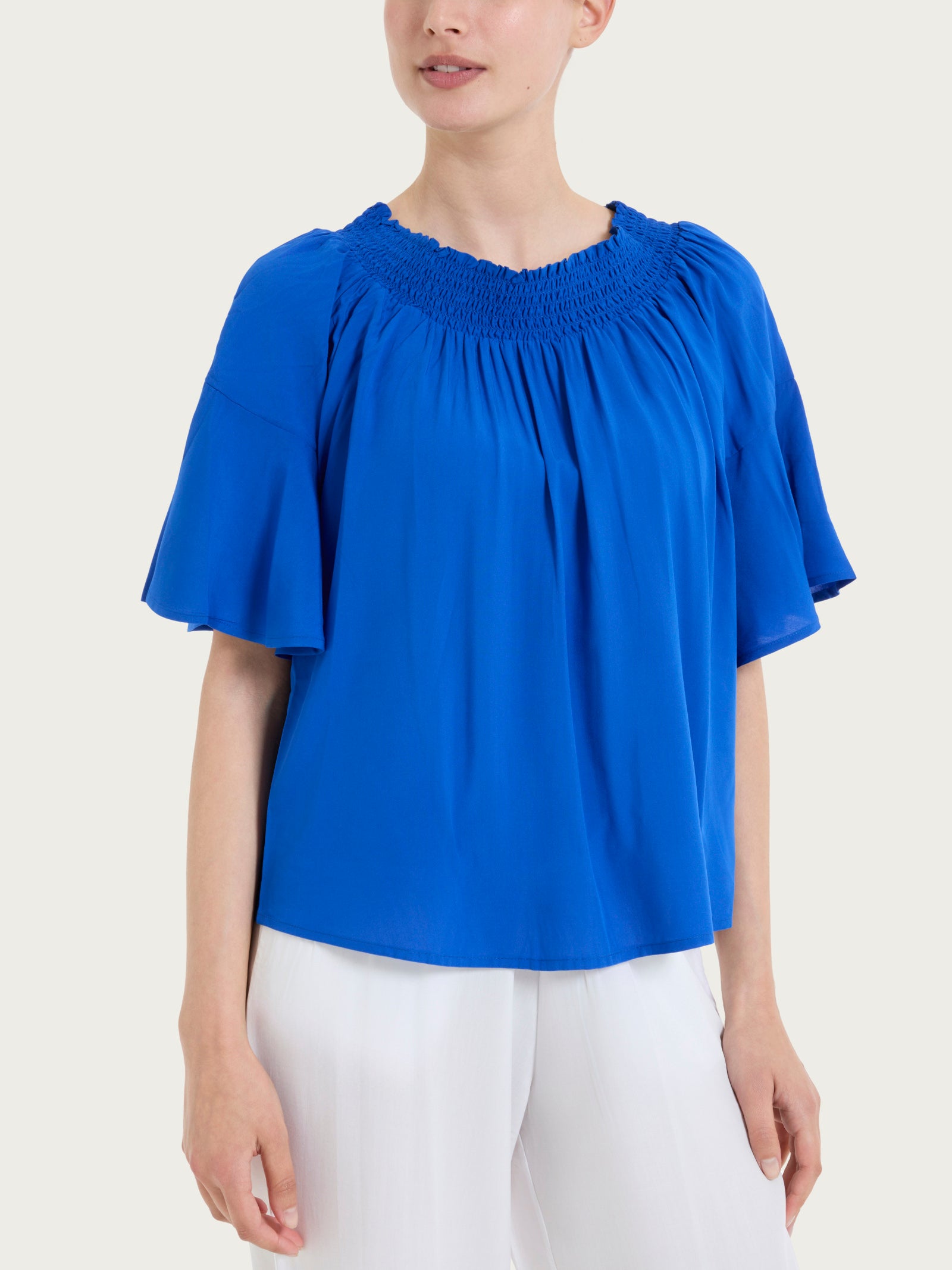 Maglietta arricciata in EcoSeta Blu Donna - Ragno