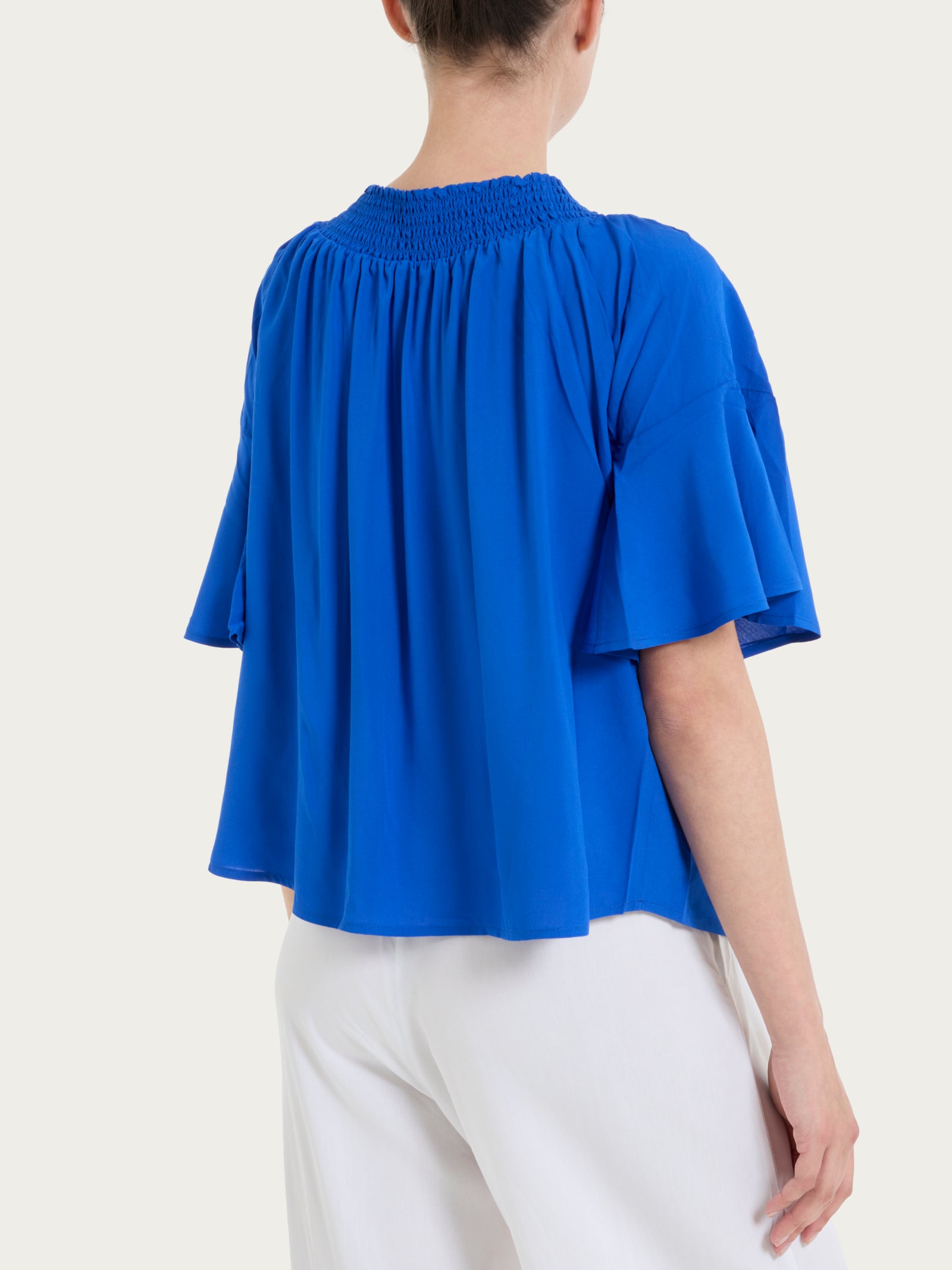 Maglietta arricciata in EcoSeta Blu Donna - Ragno