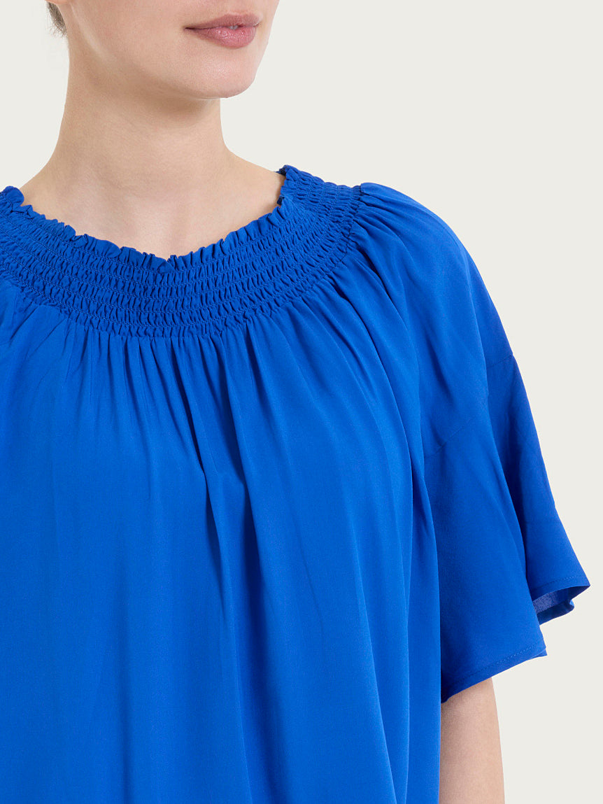 Maglietta arricciata in EcoSeta Blu Donna - Ragno
