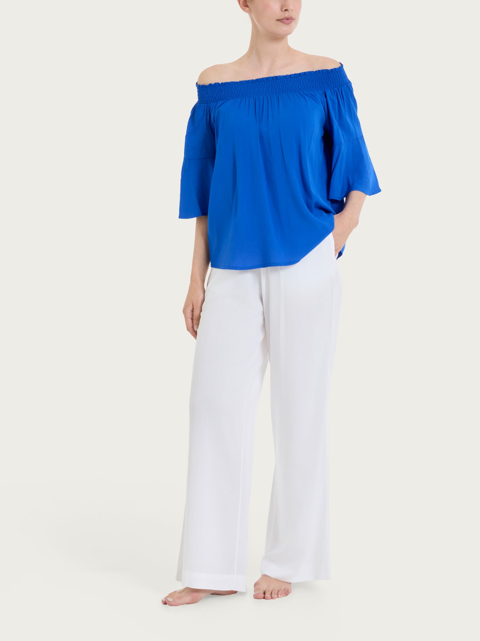 Maglietta arricciata in EcoSeta Blu Donna - Ragno