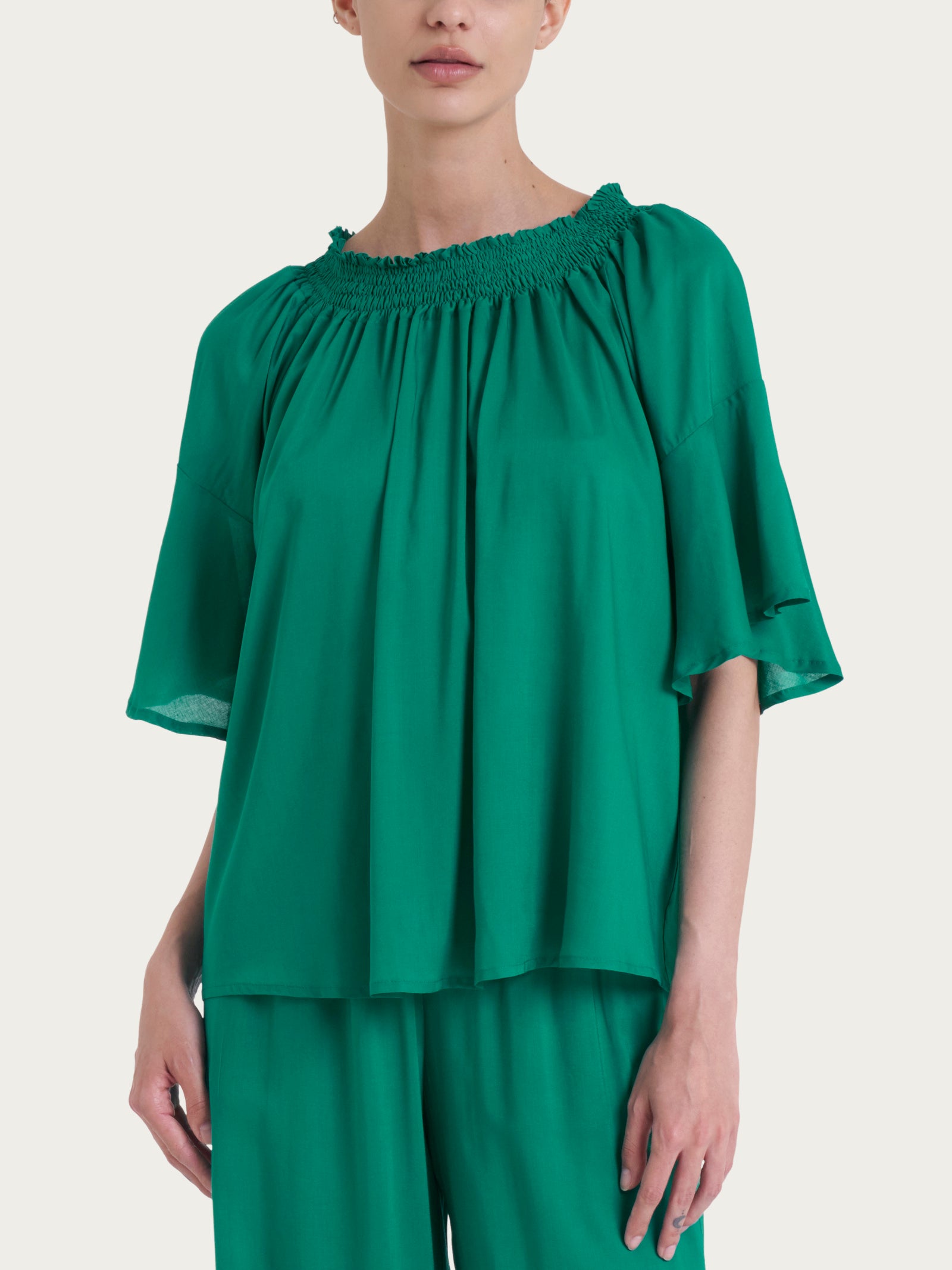 Maglietta arricciata in EcoSeta Blu Donna - Ragno