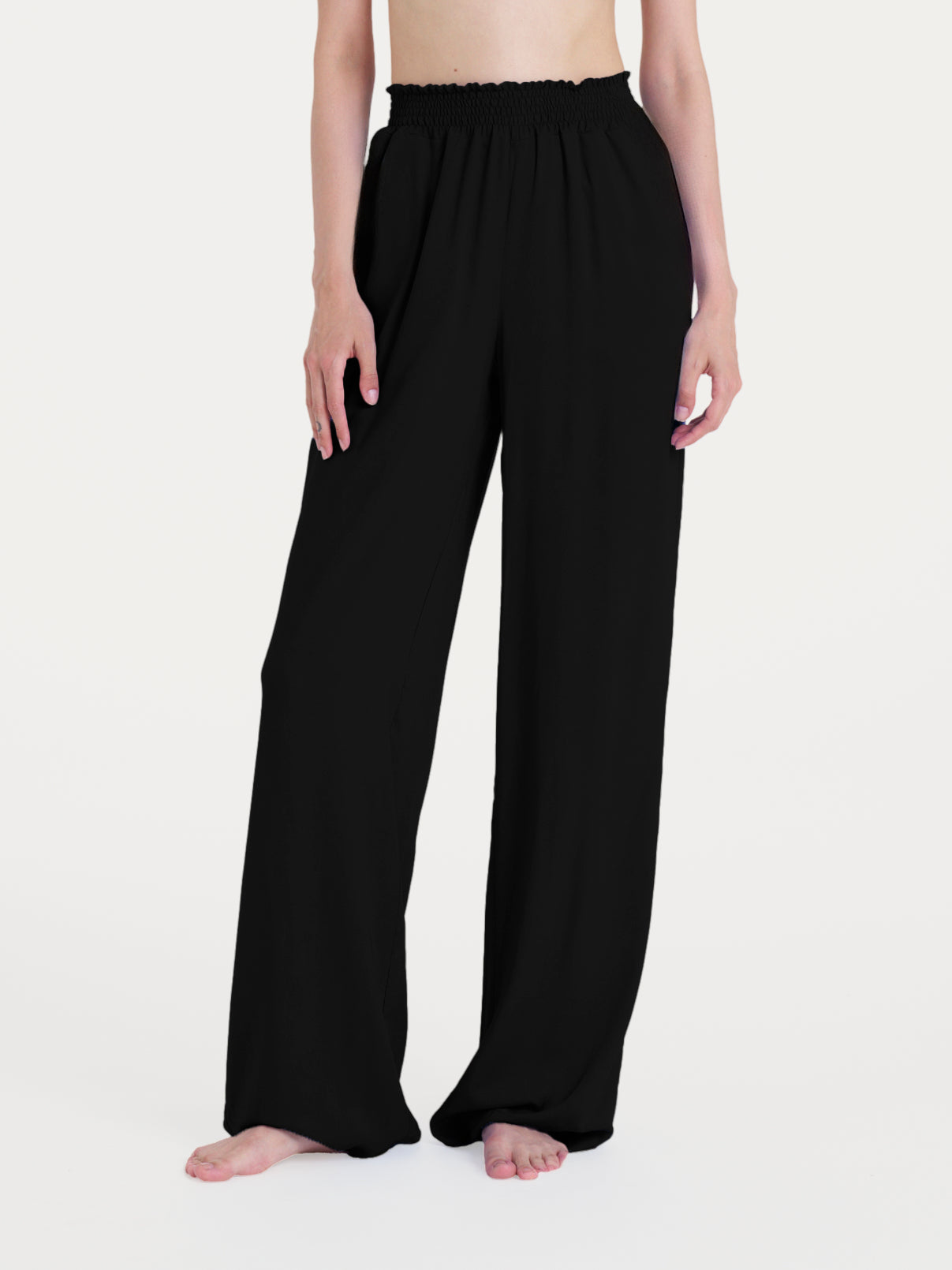 Pantalone ampio con arricciatura in Ecoseta Neri Donna - Ragno