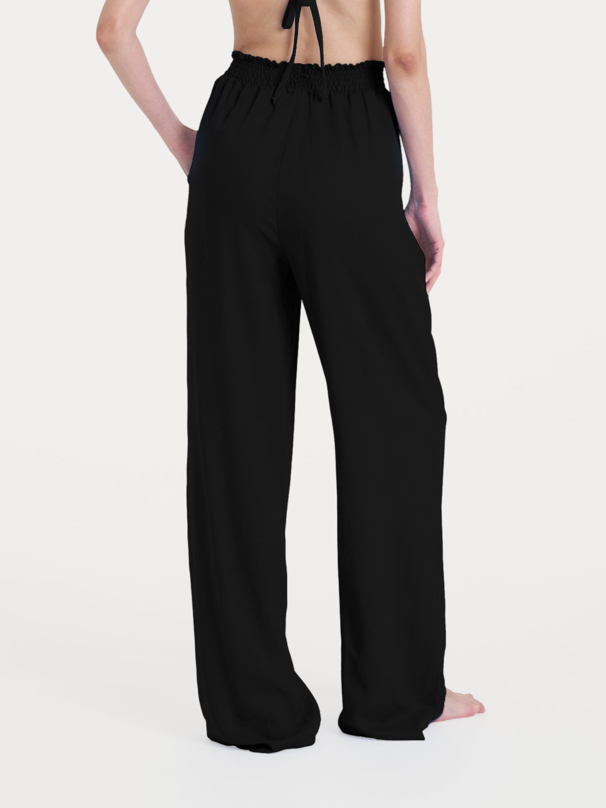 Pantalone ampio con arricciatura in Ecoseta Neri Donna - Ragno