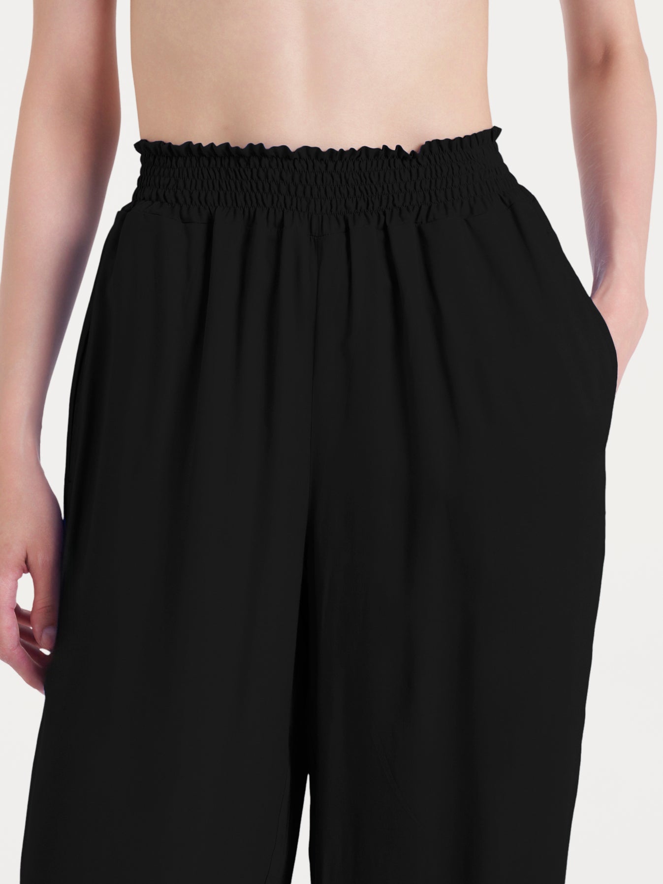 Pantalone ampio con arricciatura in Ecoseta Neri Donna - Ragno