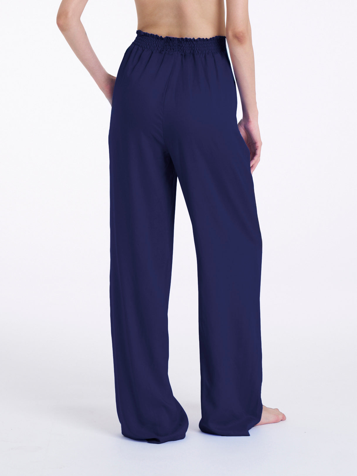 Pantalone ampio con arricciatura in Ecoseta Blu Donna - Ragno