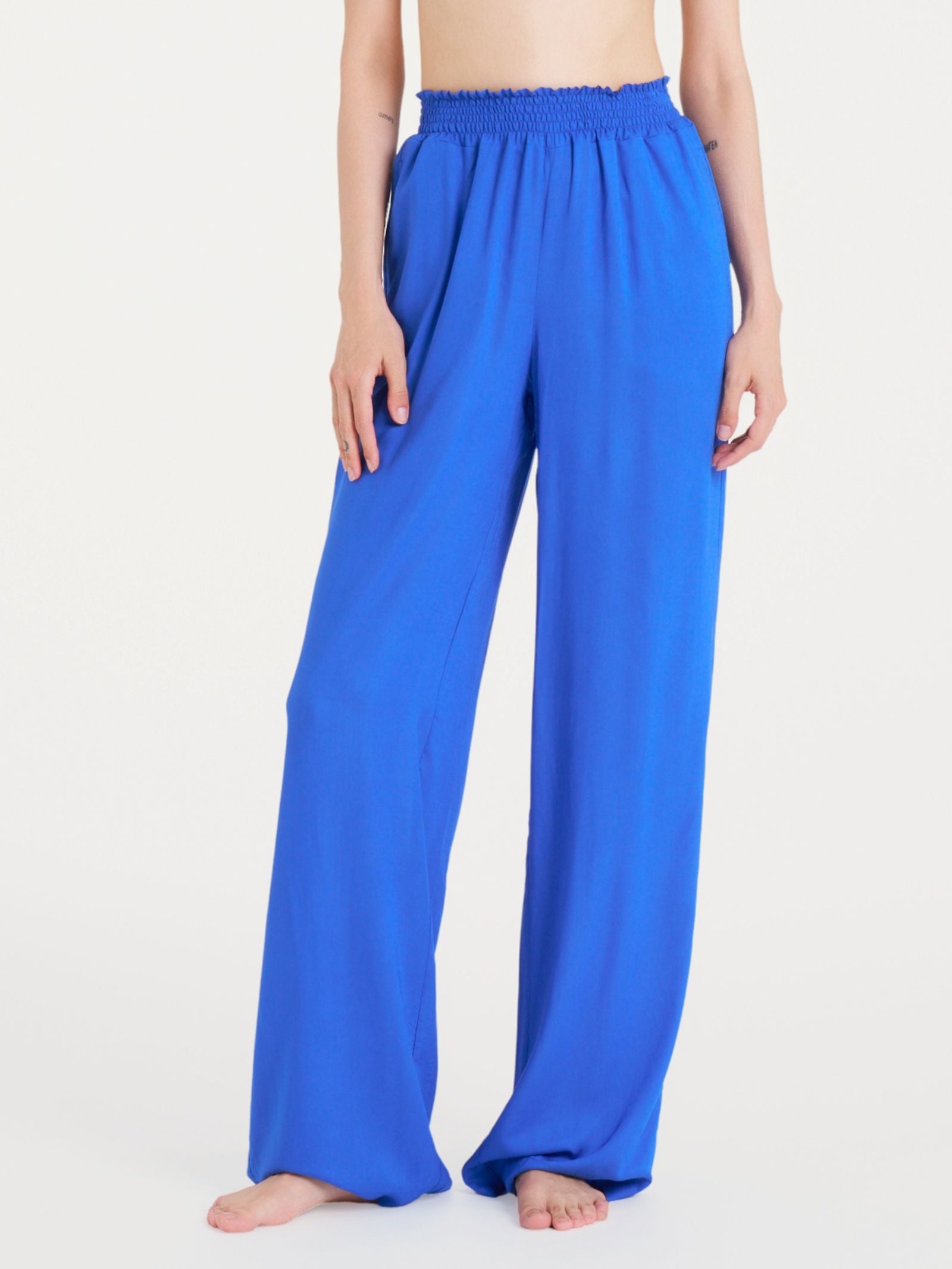 Pantalone ampio con arricciatura in Ecoseta Blu Donna - Ragno