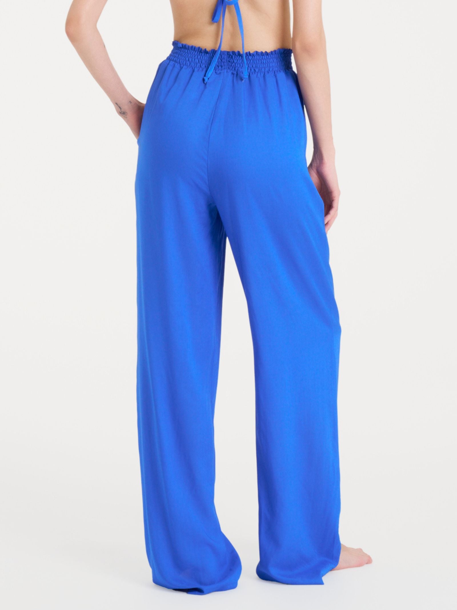 Pantalone ampio con arricciatura in Ecoseta Blu Donna - Ragno