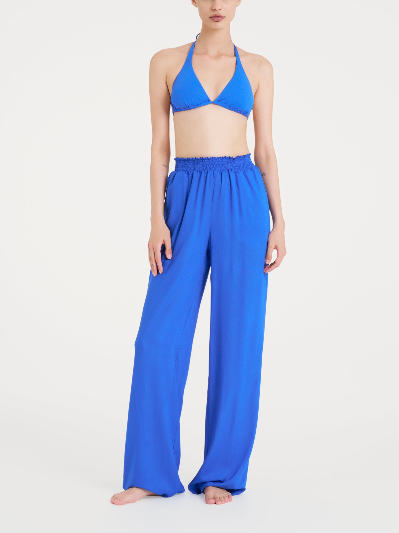Pantalone ampio con arricciatura in Ecoseta Blu Donna - Ragno