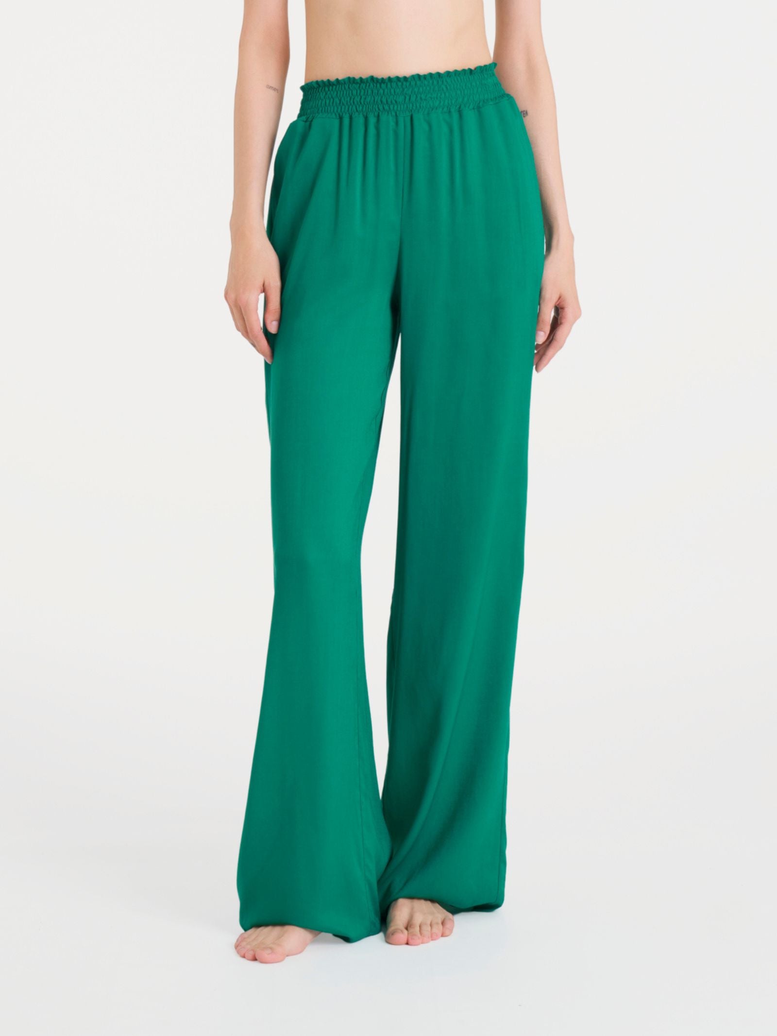 Pantalone ampio con arricciatura in Ecoseta Blu Donna - Ragno
