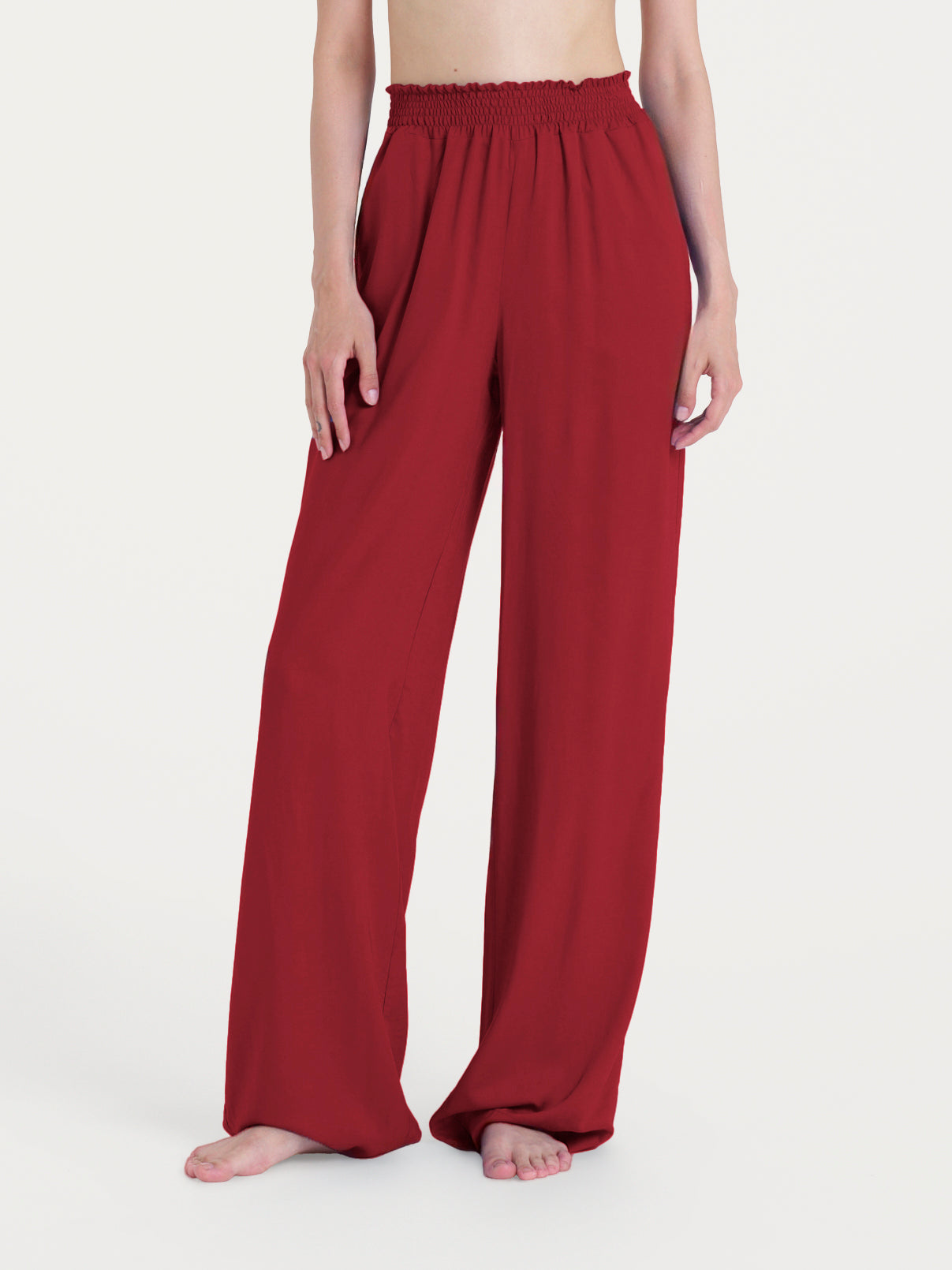Pantalone ampio con arricciatura in Ecoseta Rossi Donna - Ragno