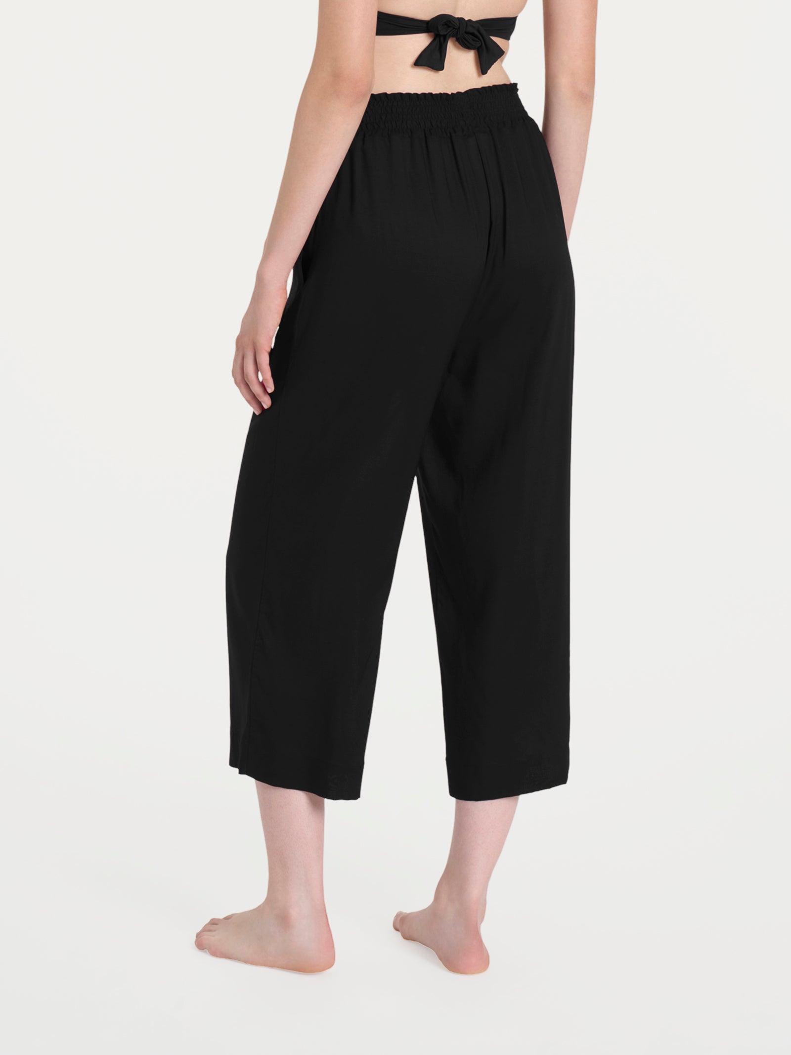 Pantalone ampio pinocchietto in Ecoseta Neri Donna - Ragno