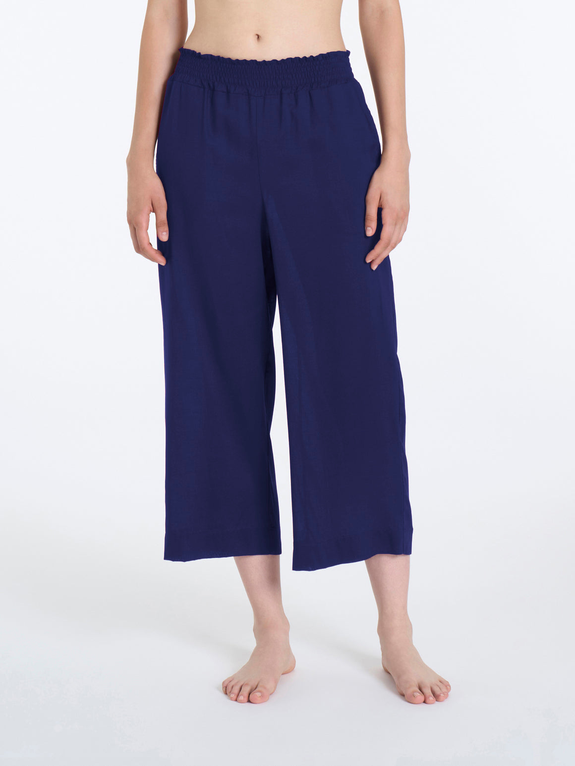 Pantalone ampio pinocchietto in Ecoseta Blu Donna - Ragno