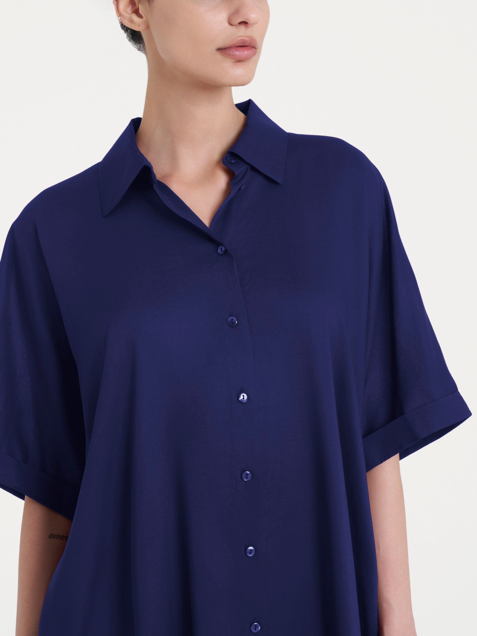 Chemisier lungo in Ecoseta Blu Donna - Ragno
