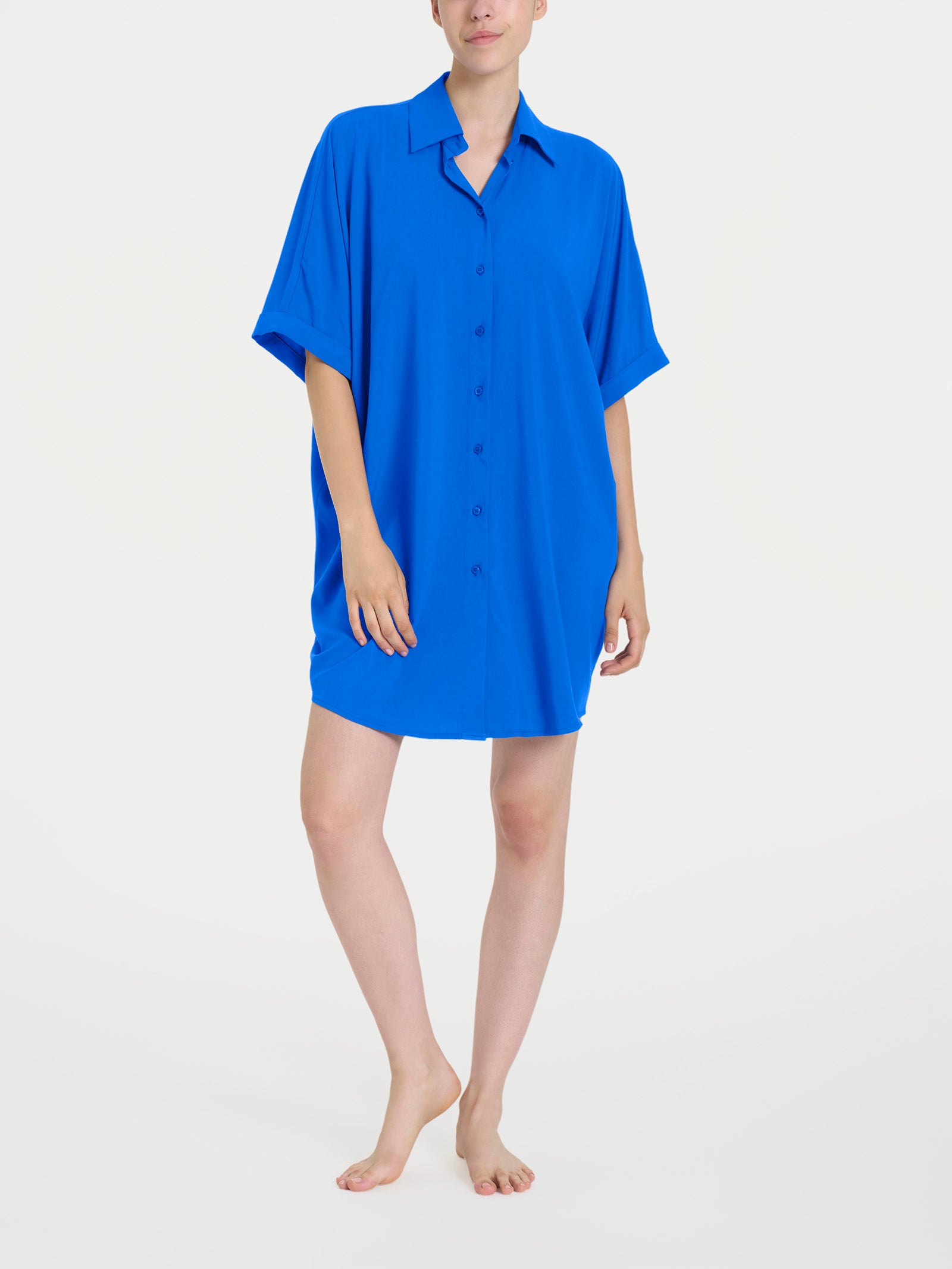 Caftano aperto con manica kimono in EcoSeta Blu Donna - Ragno