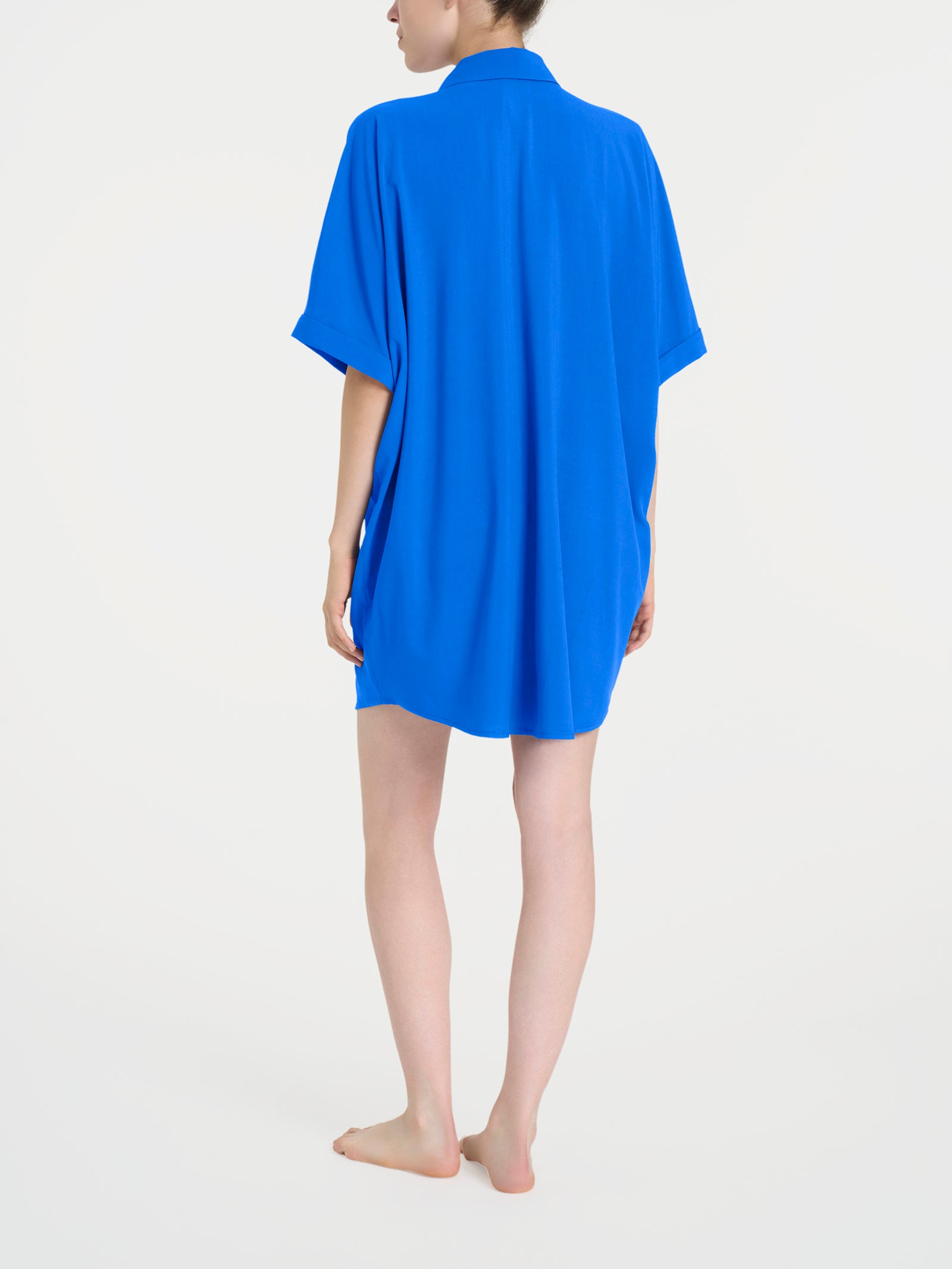 Caftano aperto con manica kimono in EcoSeta Blu Donna - Ragno