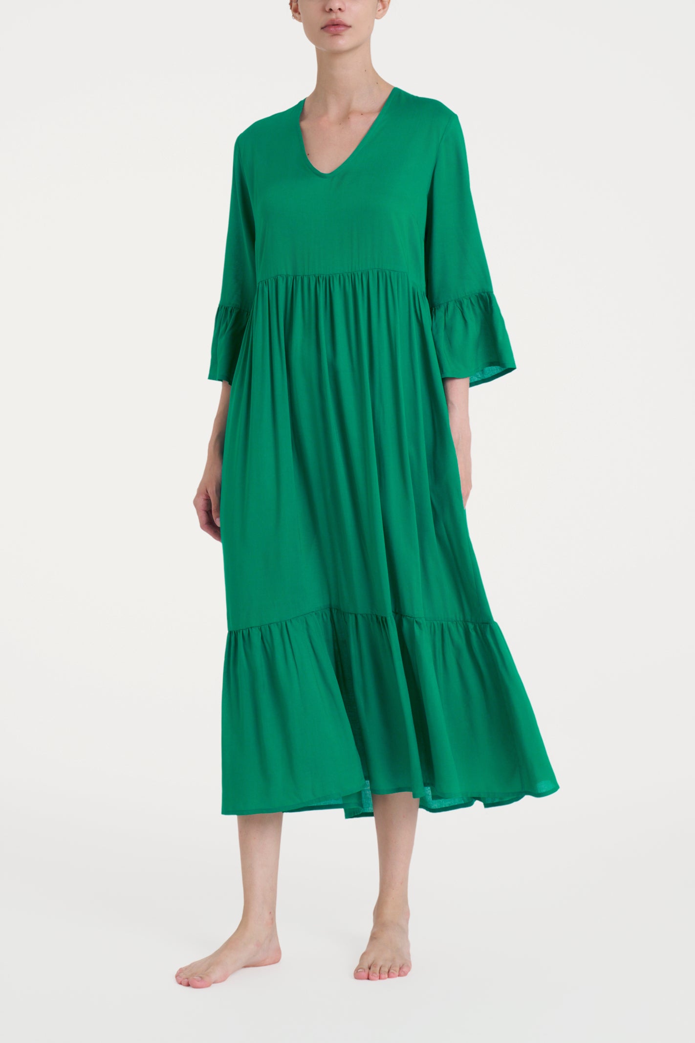 Abito lungo con balze in Ecoseta Blu Donna - Ragno