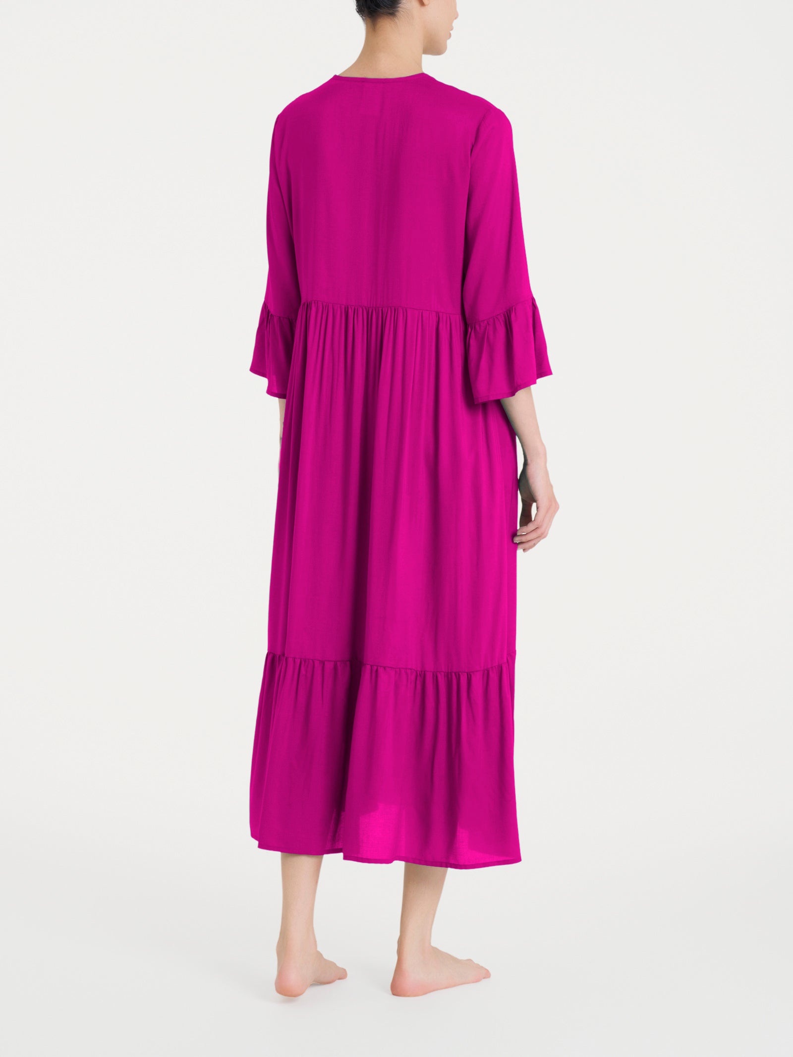 Abito lungo con balze in Ecoseta Rosa Donna - Ragno