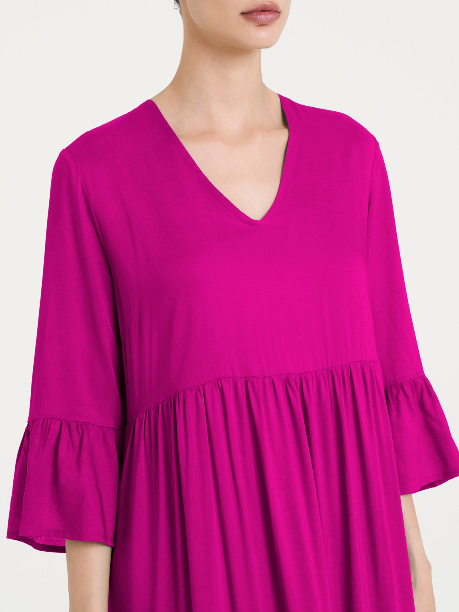 Abito lungo con balze in Ecoseta Rosa Donna - Ragno