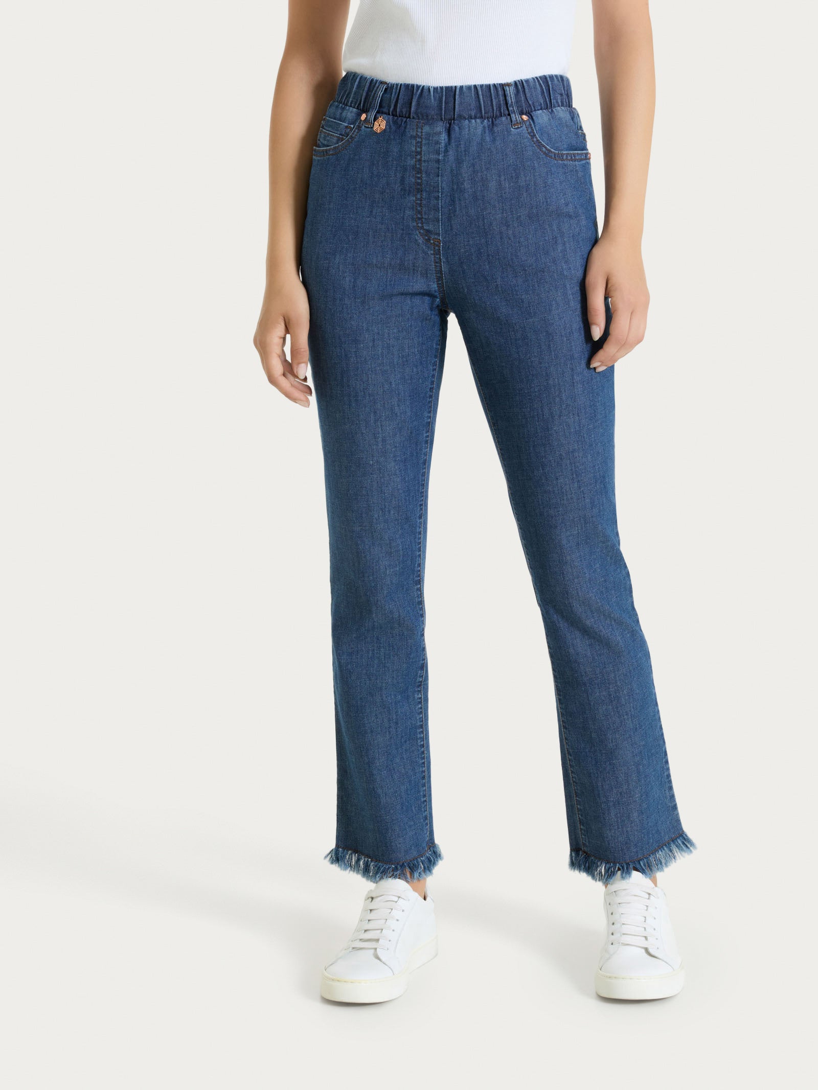 Jeans sfrangiato dritto con tasche in Light denim  Blu Donna - Ragno