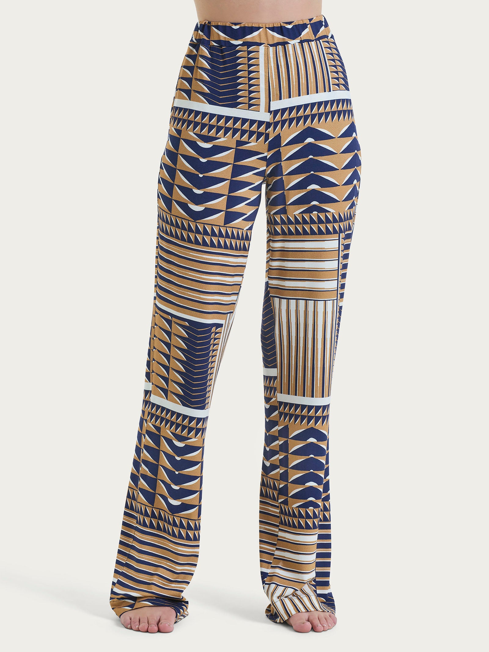 Pantalone ampio con geometric pattern in Ecoseta Marroni Donna - Ragno