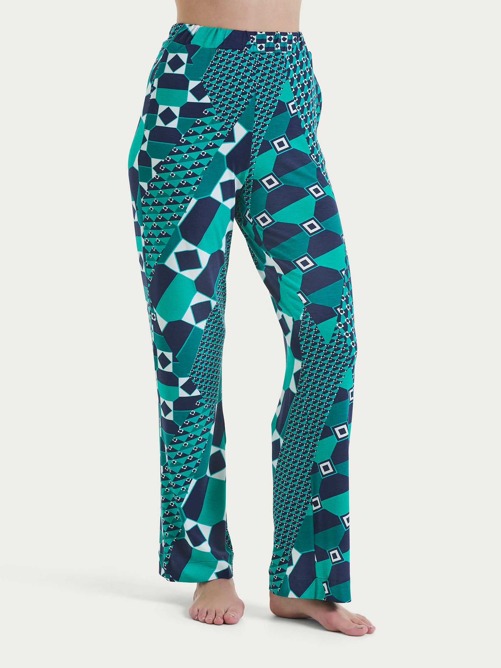 Pantalone ampio con geometric pattern in Ecoseta Blu Donna - Ragno