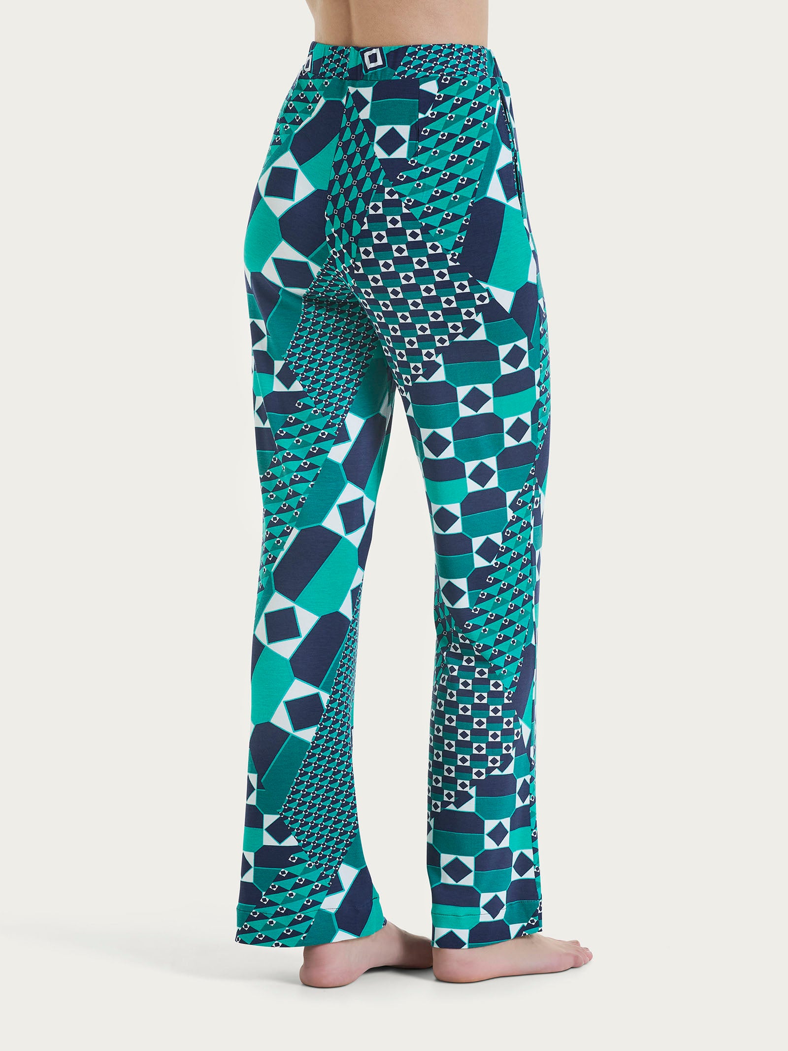 Pantalone ampio con geometric pattern in Ecoseta Blu Donna - Ragno