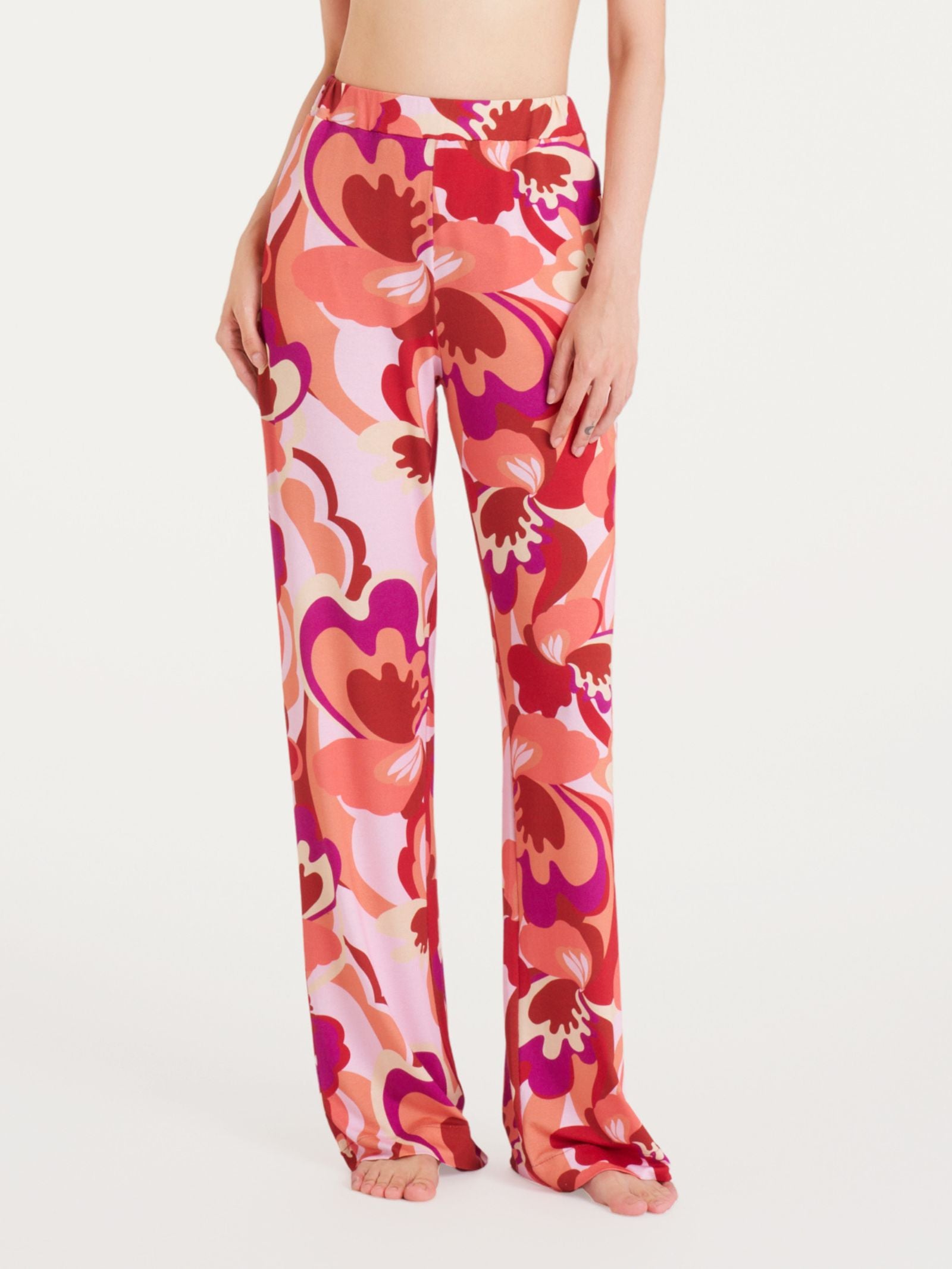 Pantalone ampio con geometric pattern in Ecoseta Rossi Donna - Ragno