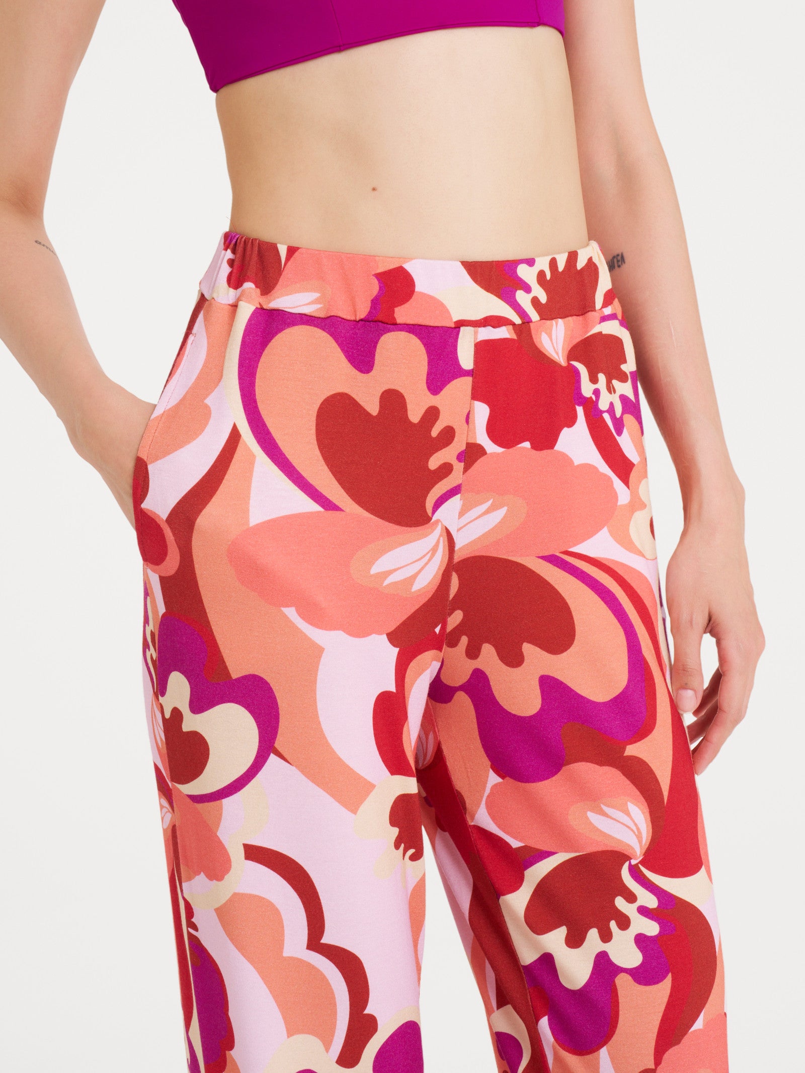 Pantalone ampio con geometric pattern in Ecoseta Rossi Donna - Ragno