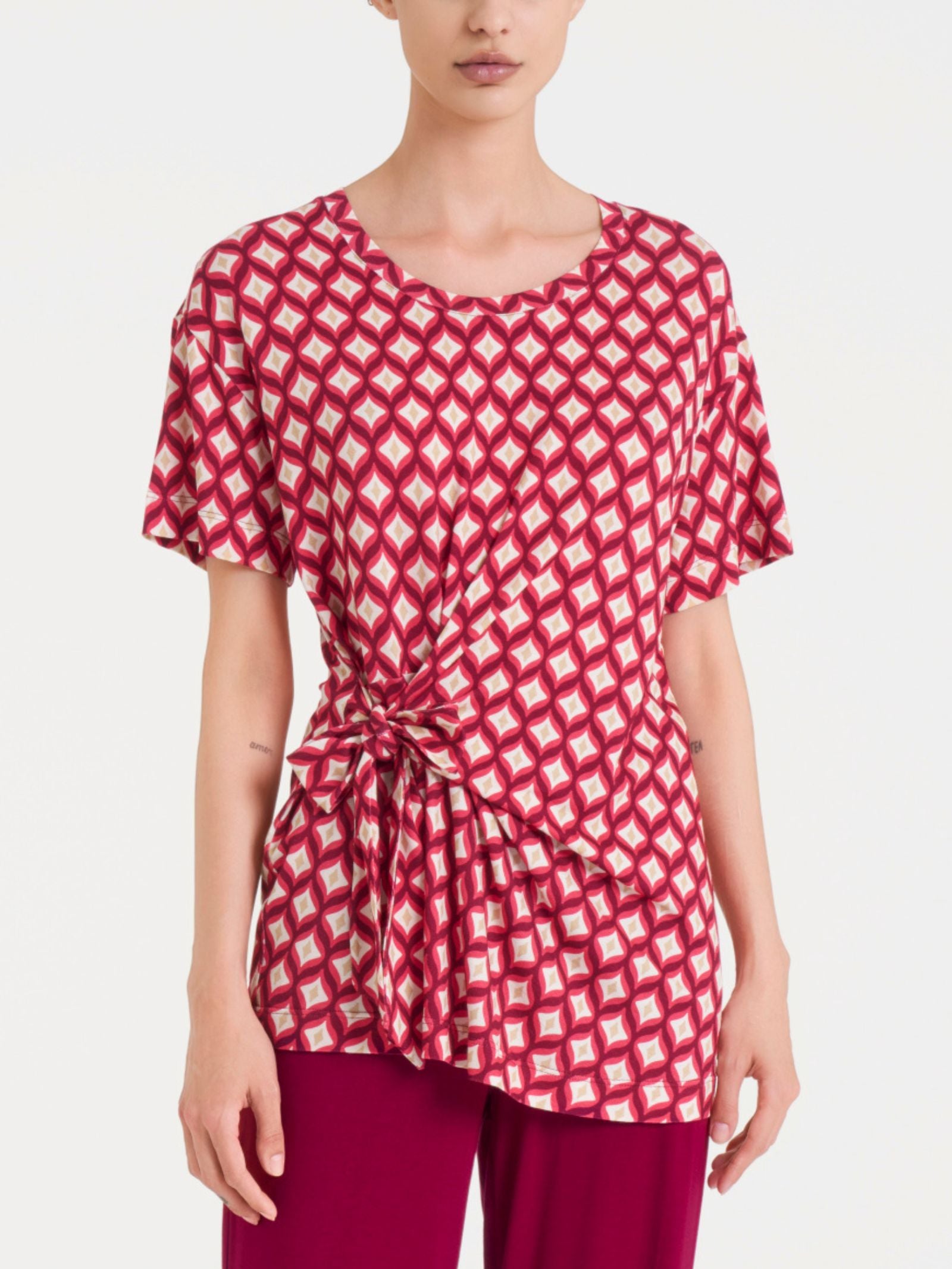 Maglietta in fantasia con nodo in Viscosa Summer  Rossi Donna - Ragno