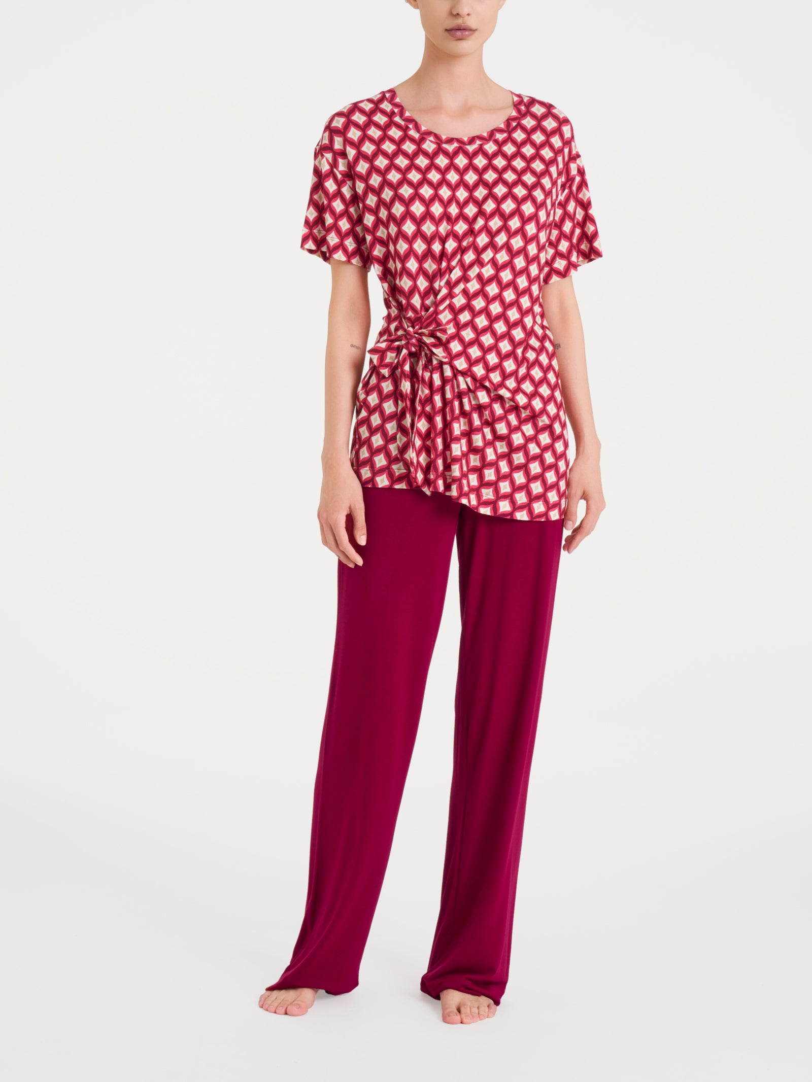 Maglietta in fantasia con nodo in Viscosa Summer  Rossi Donna - Ragno
