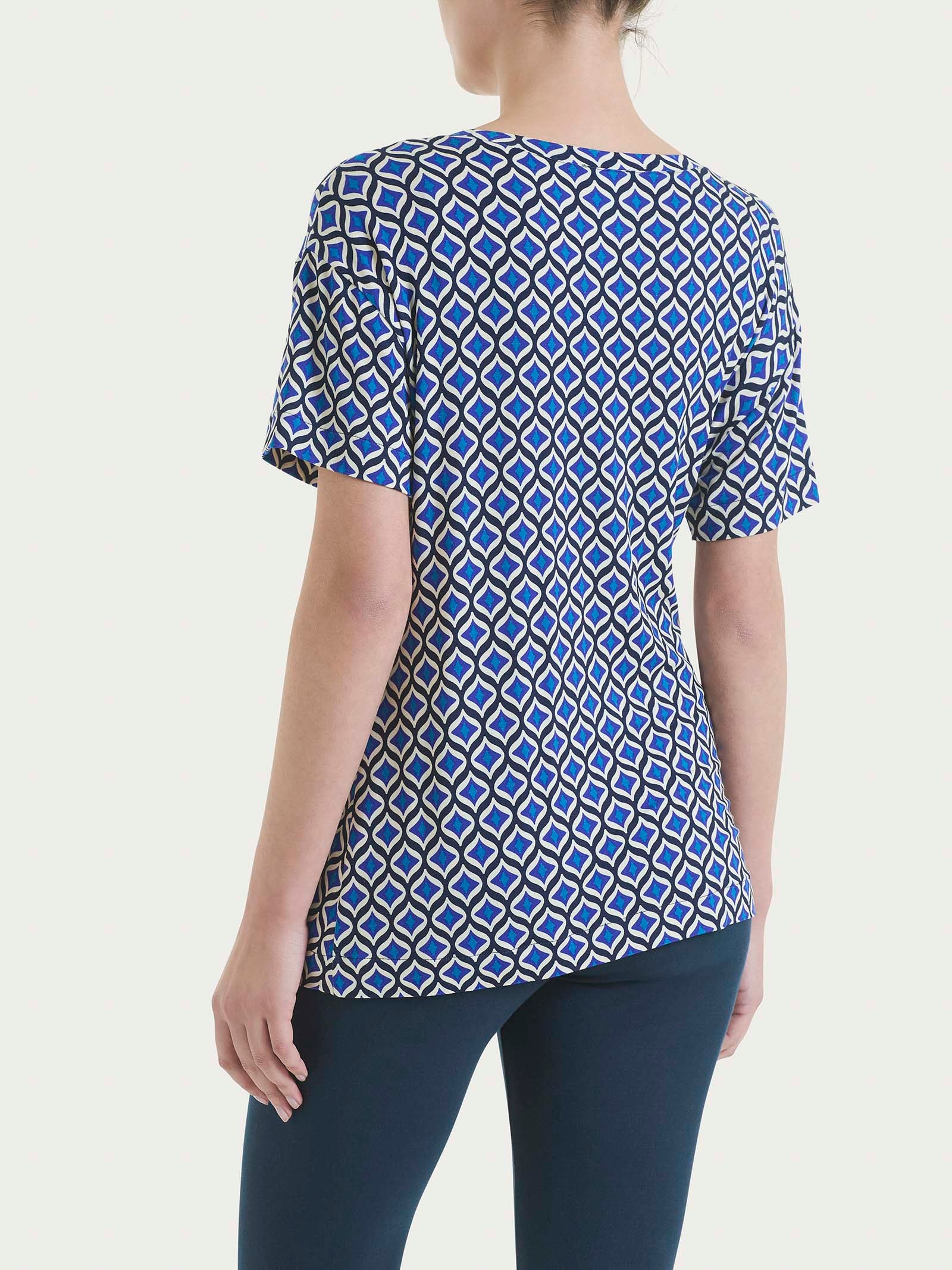 Maglietta in fantasia con nodo in Viscosa Summer  Blu Donna - Ragno