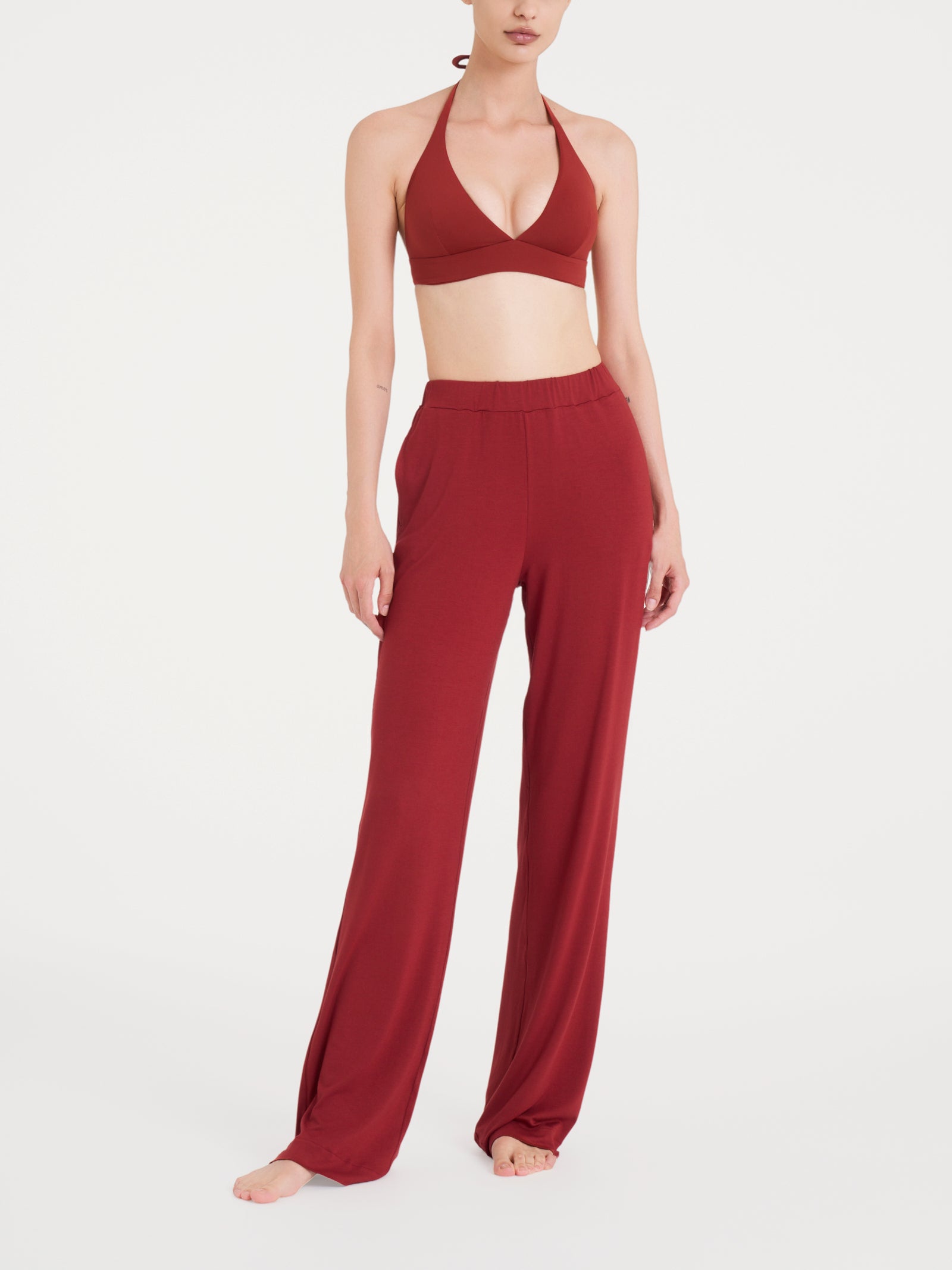 Pantalone ampio tinta unita in Ecoseta Rossi Donna - Ragno