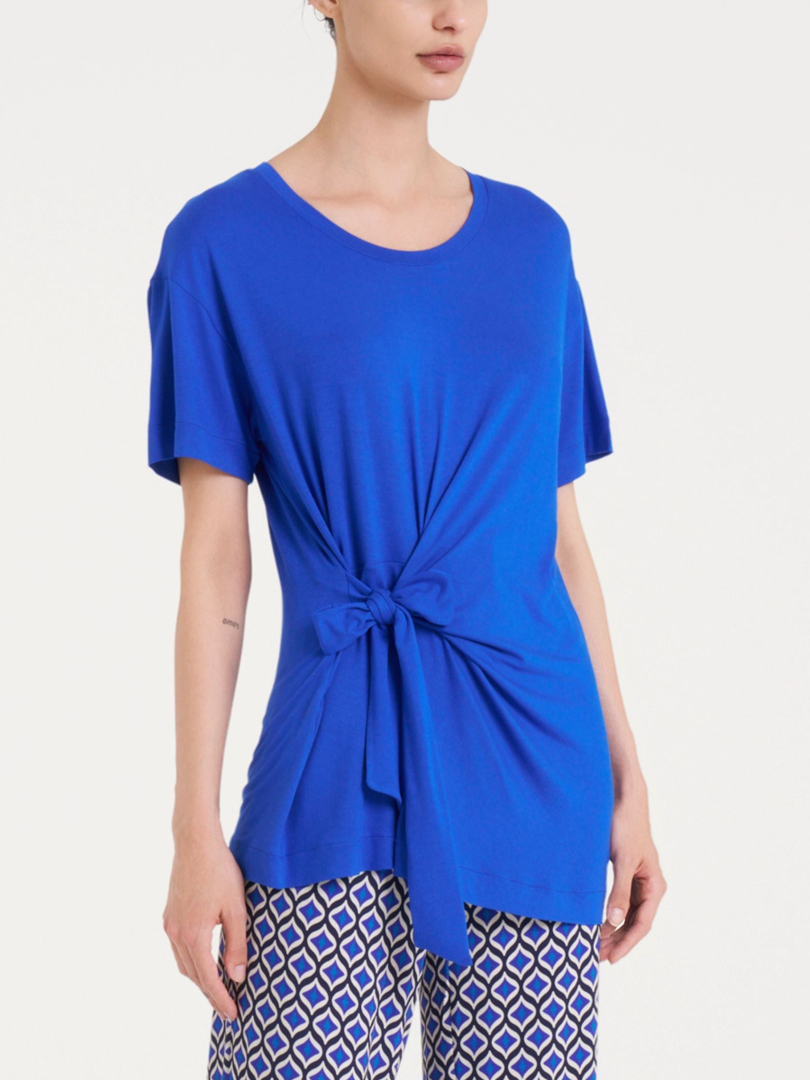 Maglietta tinta unita con nodo in Viscosa Summer  Blu Donna - Ragno