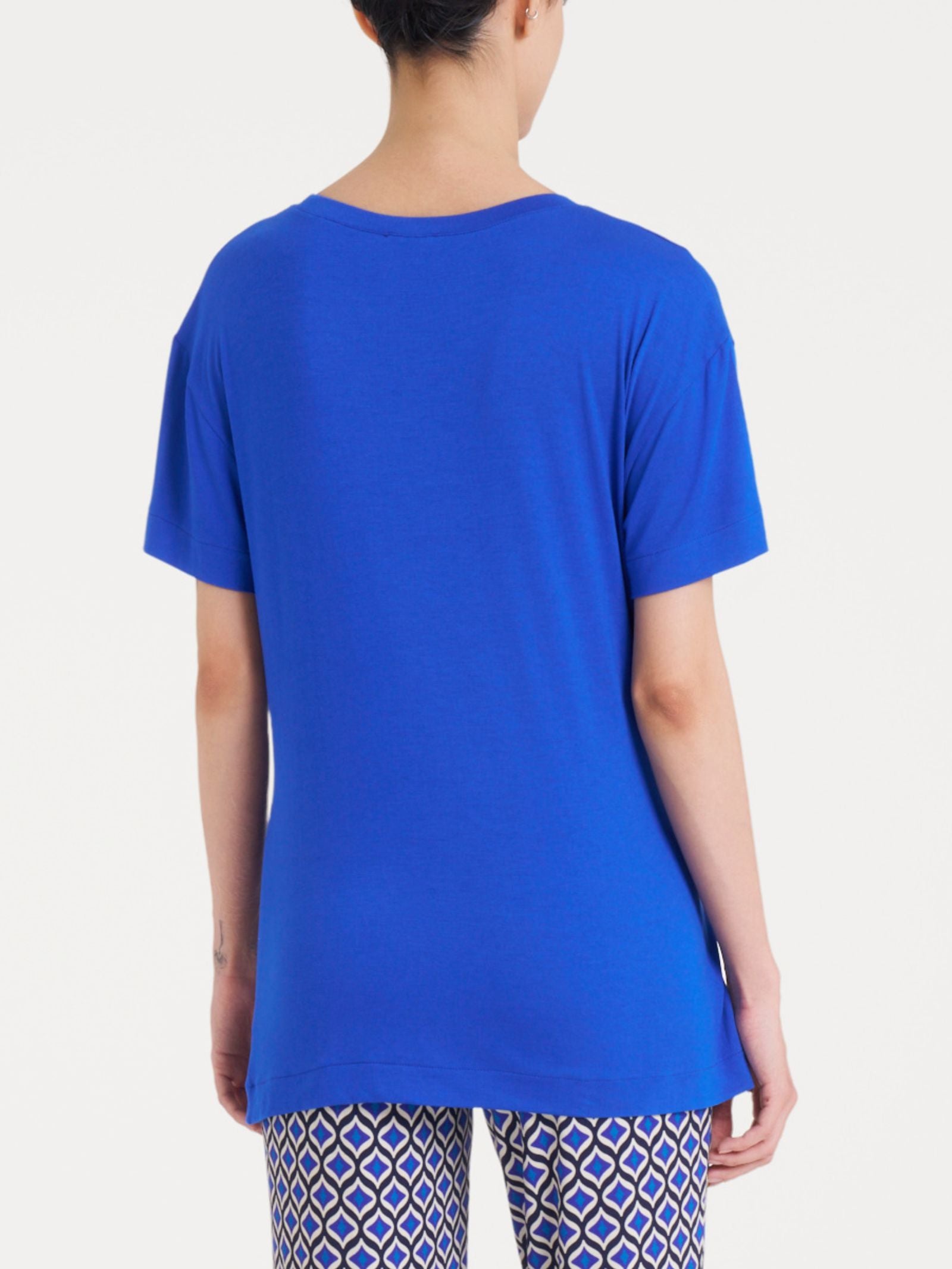 Maglietta tinta unita con nodo in Viscosa Summer  Blu Donna - Ragno