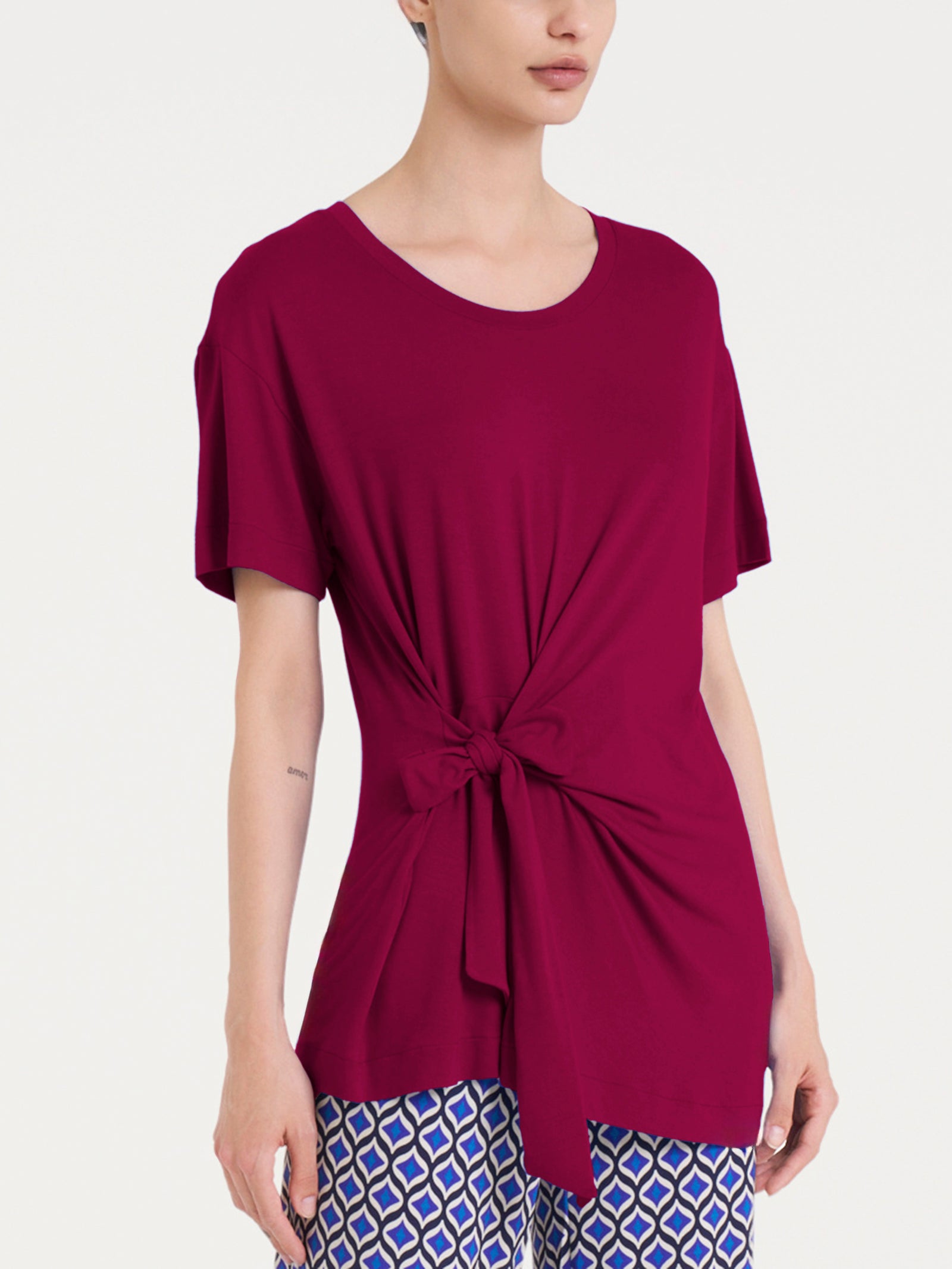 Maglietta tinta unita con nodo in Viscosa Summer  Rossi Donna - Ragno