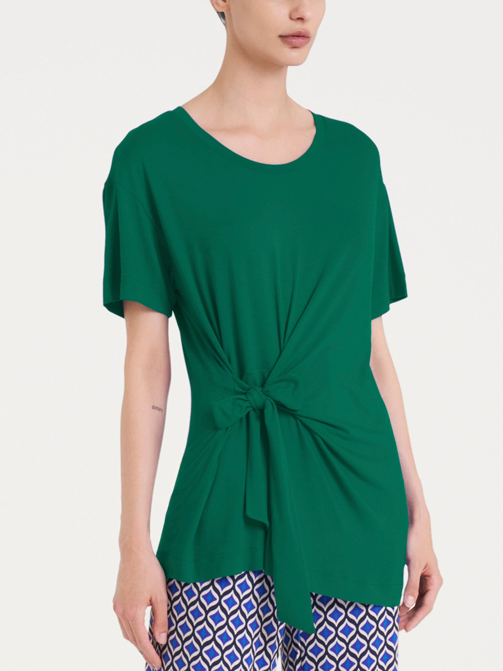 Maglietta tinta unita con nodo in Viscosa Summer  Blu Donna - Ragno