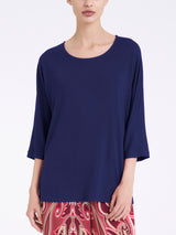 Maglietta tinta unita con manica 3/4 in Viscosa Summer  Blu Donna - Ragno