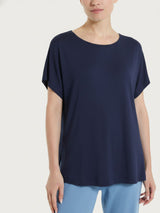 Unifarbenes T-Shirt mit Rundhalsausschnitt aus Viscosa Summer Blau für Damen - Ragno