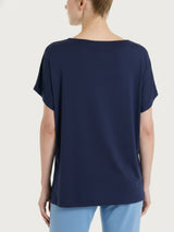 Unifarbenes T-Shirt mit Rundhalsausschnitt aus Viscosa Summer Blau für Damen - Ragno