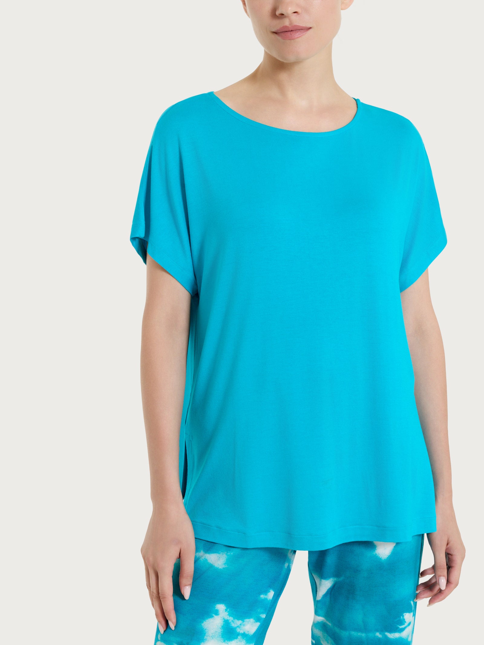 Maglietta girocollo tinta unita in Viscosa Summer  Azzurri Donna - Ragno