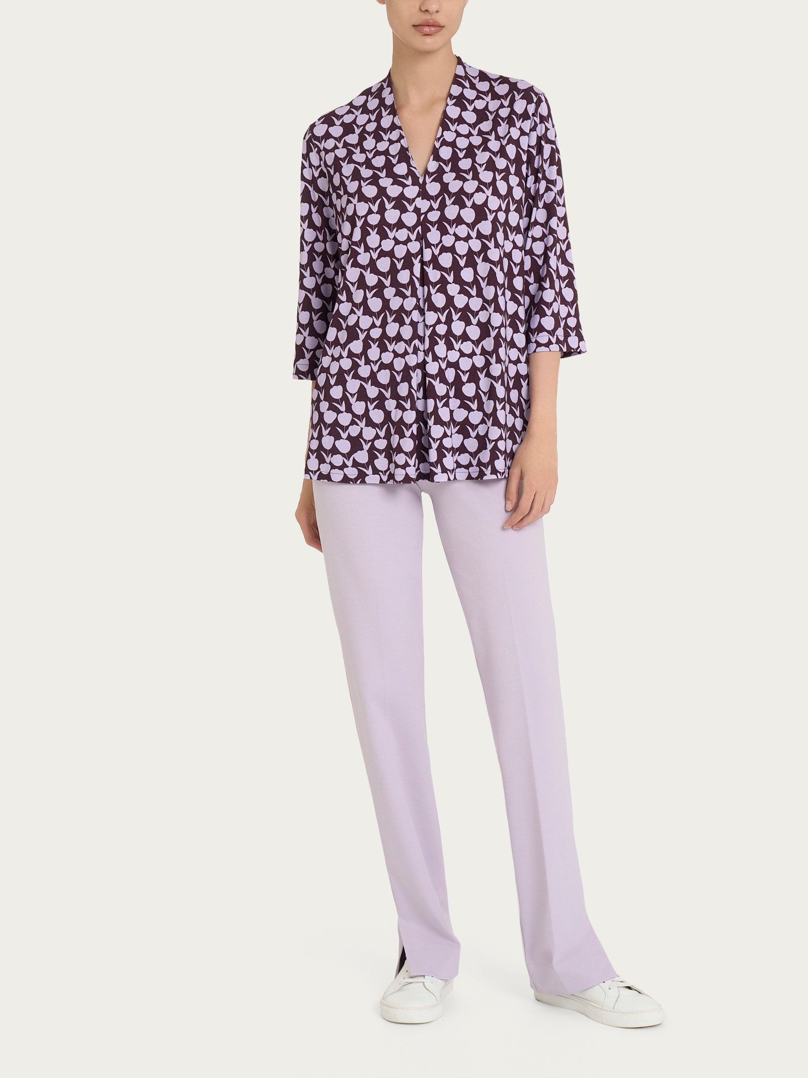 Maglietta con piega frontale e tulips pattern in jersey di viscosa Crêpe  Donna - Ragno