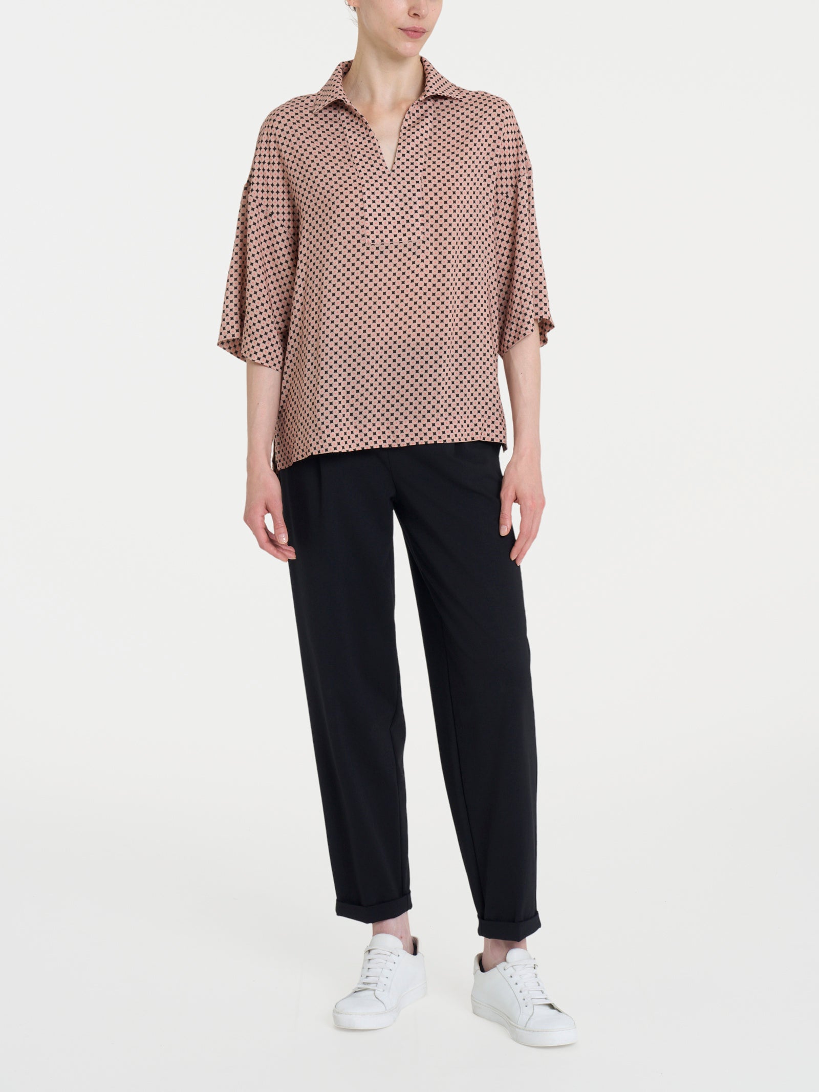 Blusa con colletto e micro pattern in Ecoseta Neri Donna - Ragno