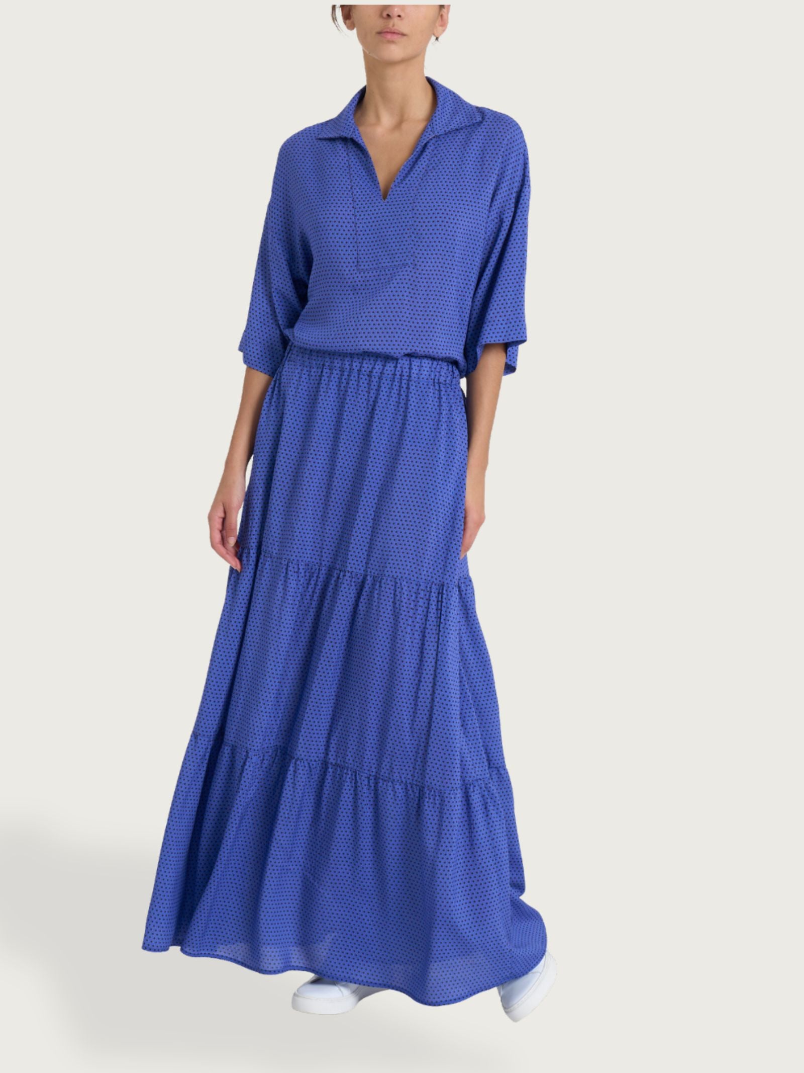 Blusa con colletto e hexagon pattern in Ecoseta Blu Donna - Ragno