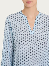 Blusa con scollo a V e tulips pattern in Ecoseta Azzurri Donna - Ragno