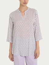 Blusa con scollo a V e tulips pattern in Ecoseta Grigi Donna - Ragno