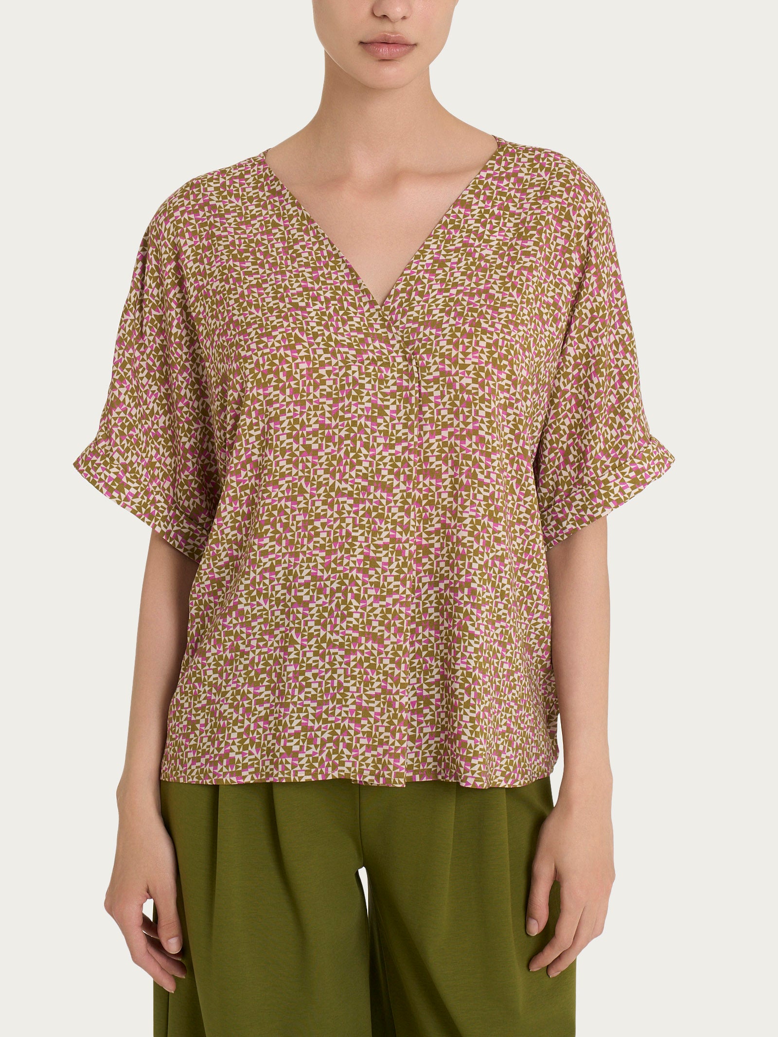 Blusa con geometric pattern e manica kimono in Ecoseta Viola Donna - Ragno