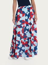 Gonna lunga con geometric pattern in Ecoseta Blu Donna - Ragno