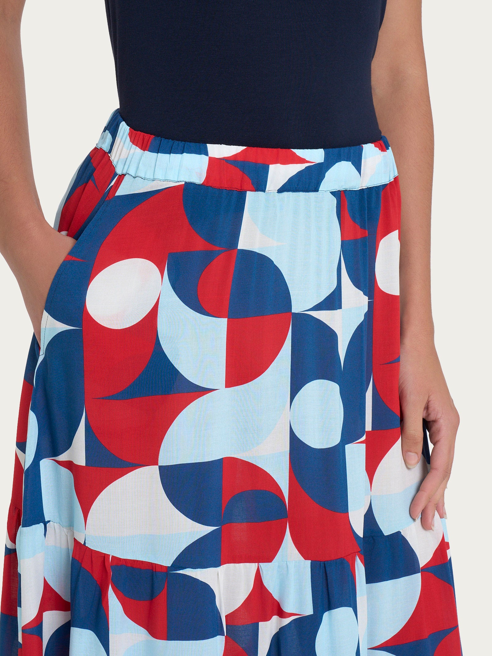 Gonna lunga con geometric pattern in Ecoseta Blu Donna - Ragno