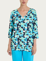 Blusa con scollo a V e geometric pattern in Viscosa Summer  Donna - Ragno